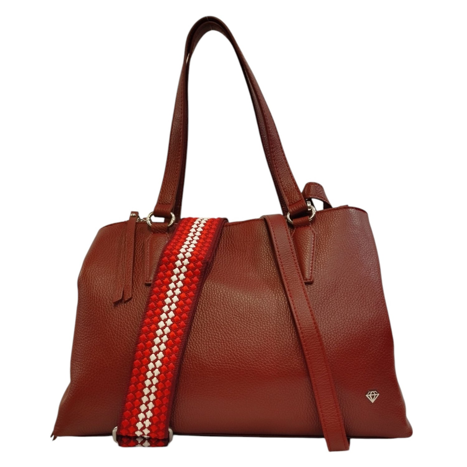 Caleidos Borsa a Spalla Grande Donna in Pelle Vino con Doppia Tracolla