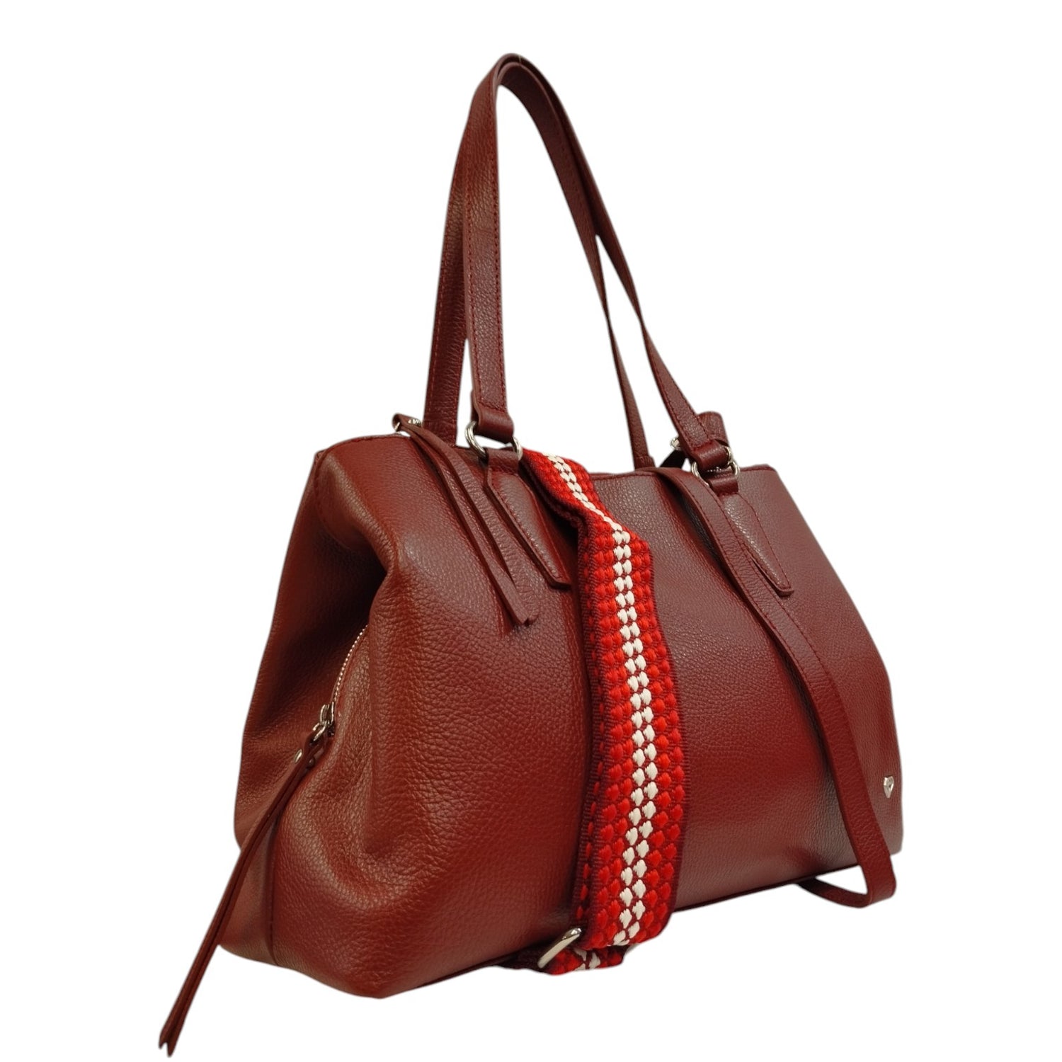 Caleidos Borsa a Spalla Grande Donna in Pelle Vino con Doppia Tracolla