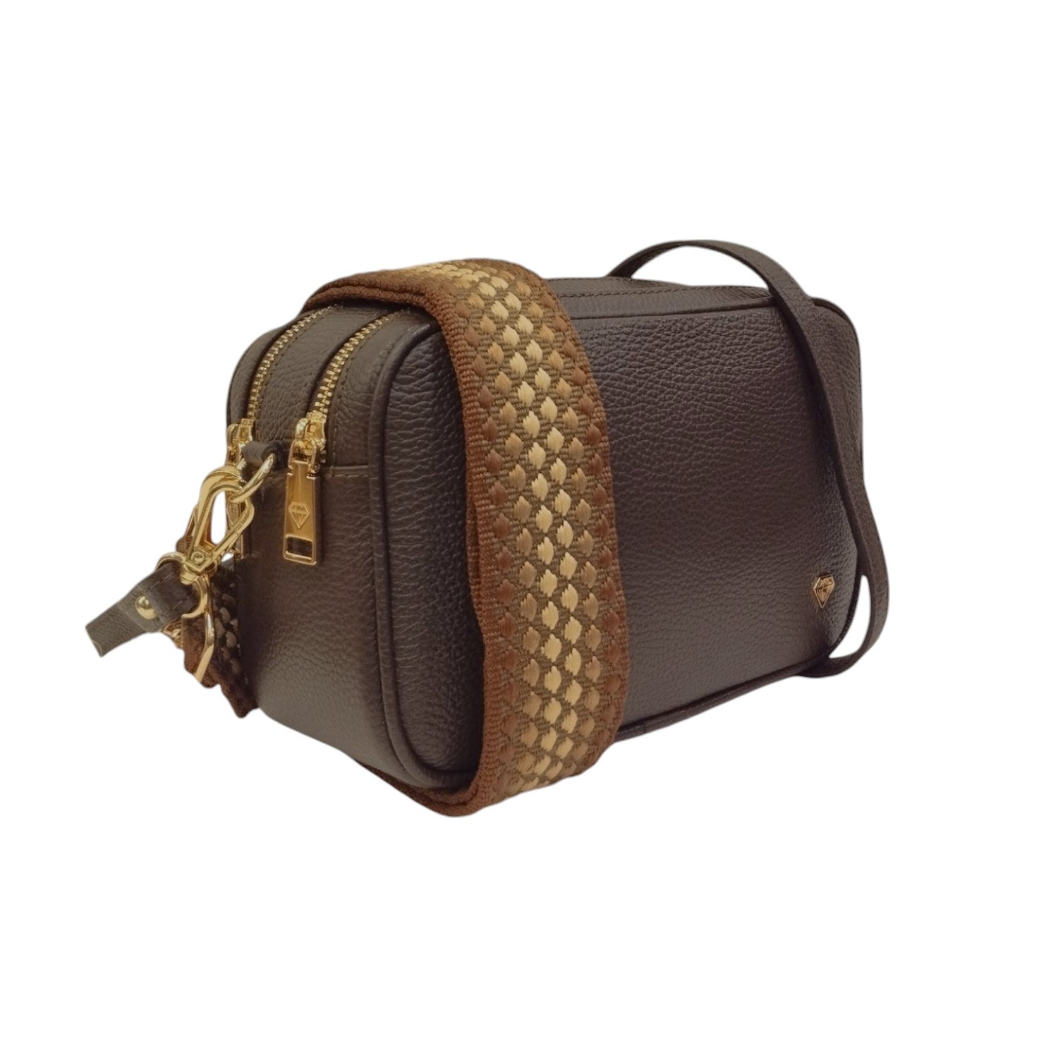 Caleidos Camera Bag Marrone in Pelle con Doppia Tracolla