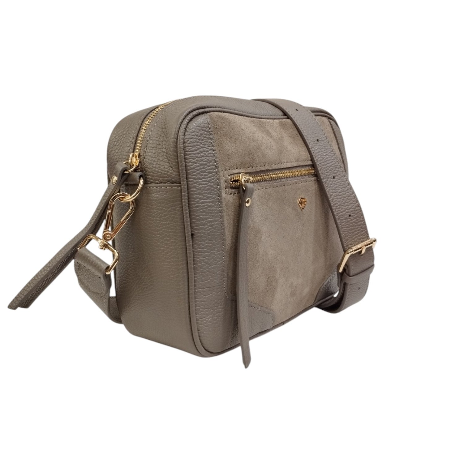 Caleidos Borsa a Tracolla Donna in Pelle e Camoscio Nebbia