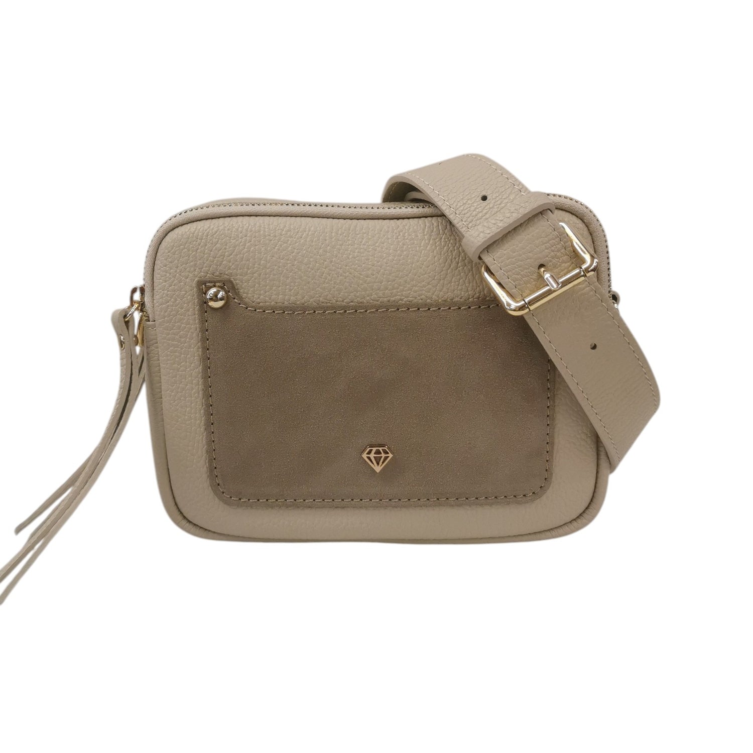 Caleidos Borsa a Tracolla Piccola Donna in Pelle e Camoscio Beige