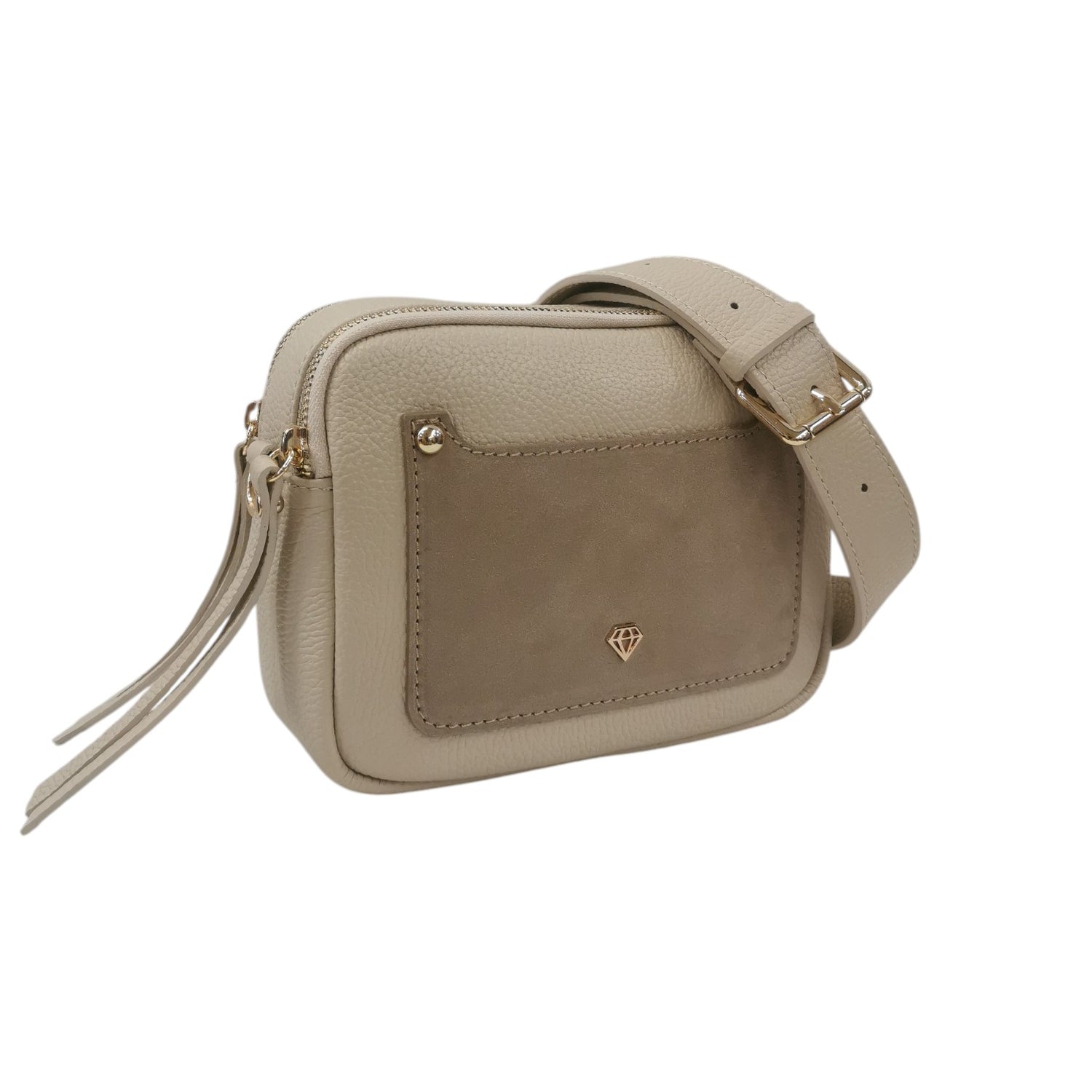 Caleidos Borsa a Tracolla Piccola Donna in Pelle e Camoscio Beige