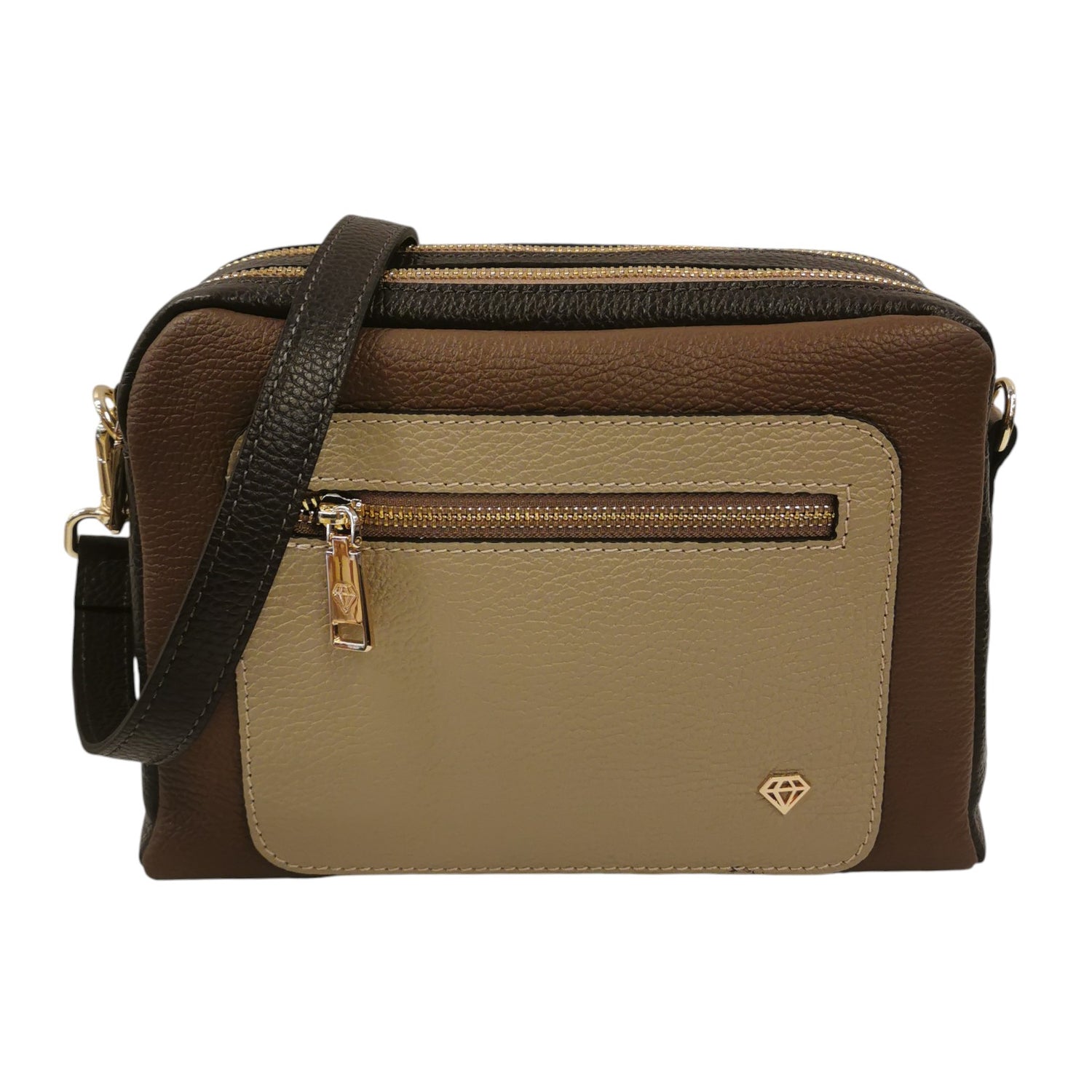 Caleidos Borsa a Tracolla Donna in Pelle Marrone Multi con Doppio Scomparto