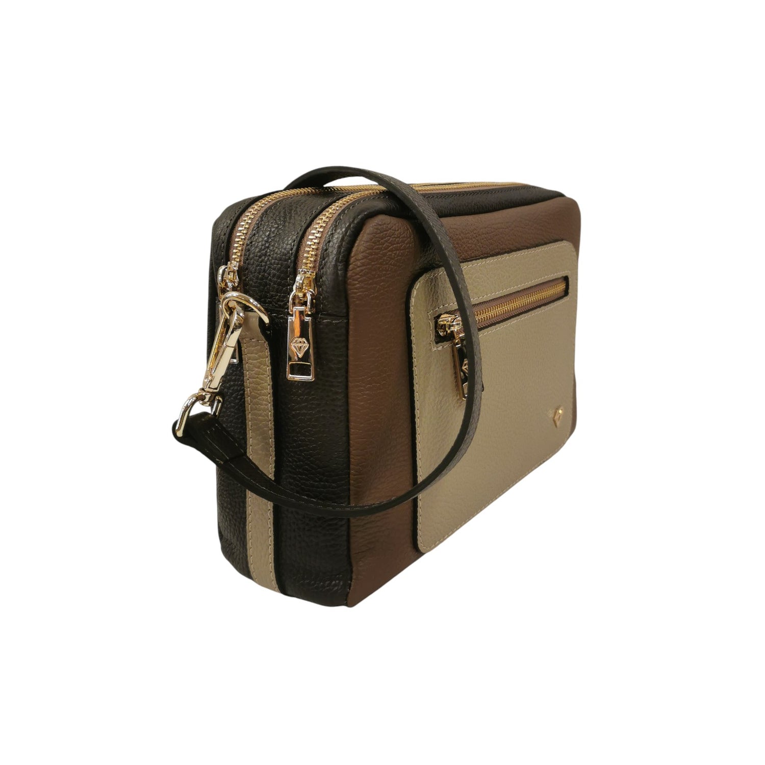 Caleidos Borsa a Tracolla Donna in Pelle Marrone Multi con Doppio Scomparto