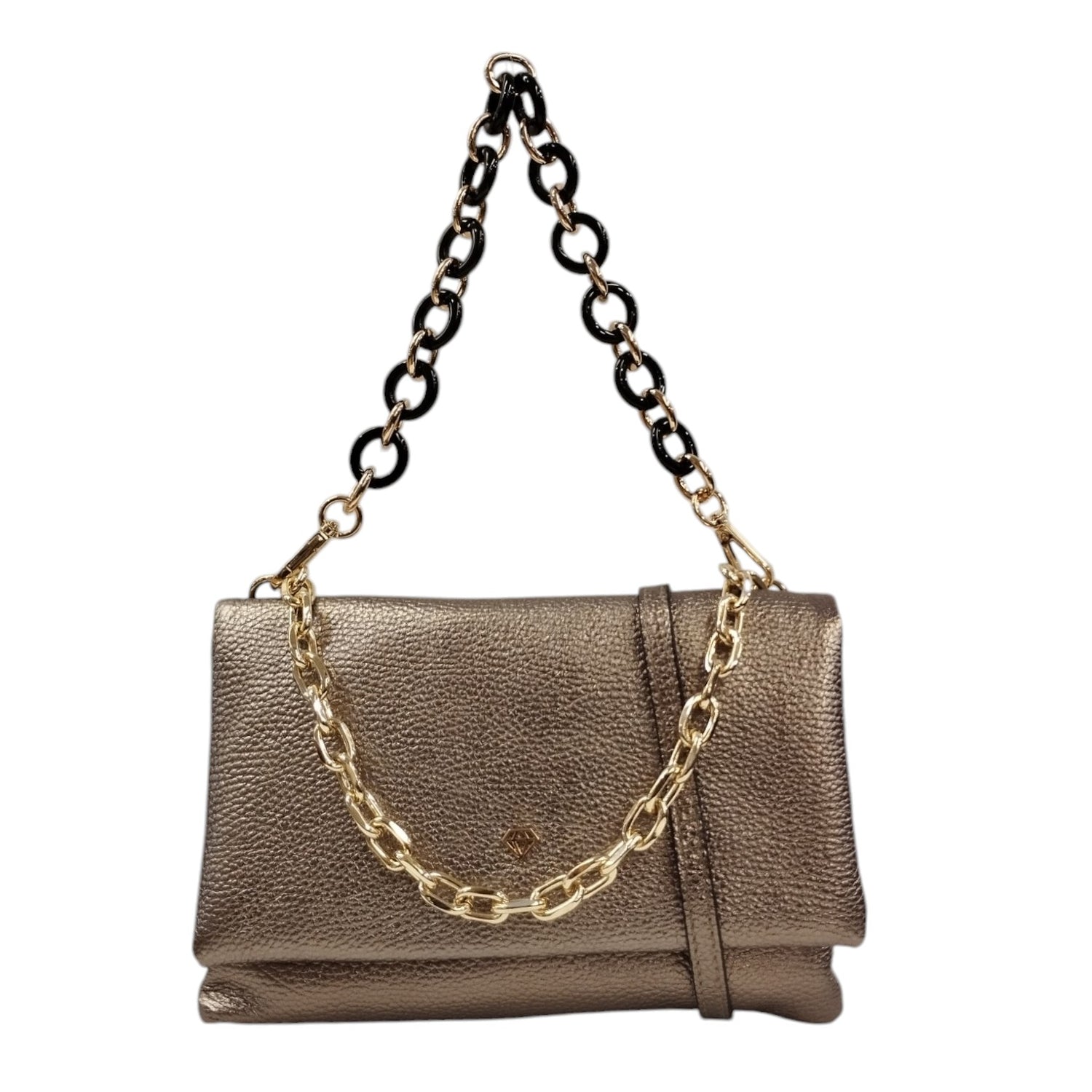 Caleidos Borsa a Tracolla Bustina Donna in Pelle Laminata Bronzo con Doppia Catena