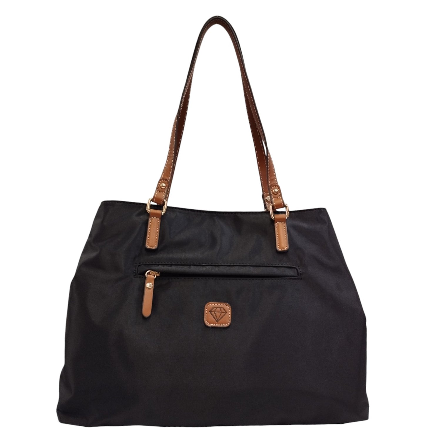 Caleidos Shopper Nera in Tessuto con Manici in Pelle