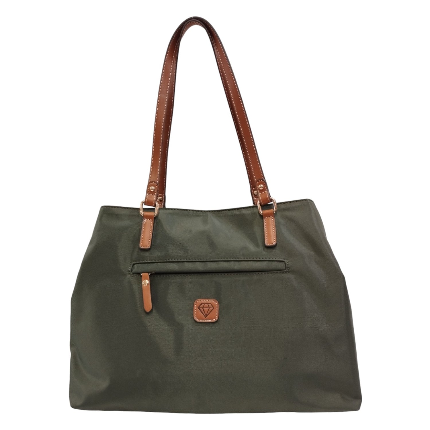 Caleidos Shopper Verde in Tessuto con Manici in Pelle