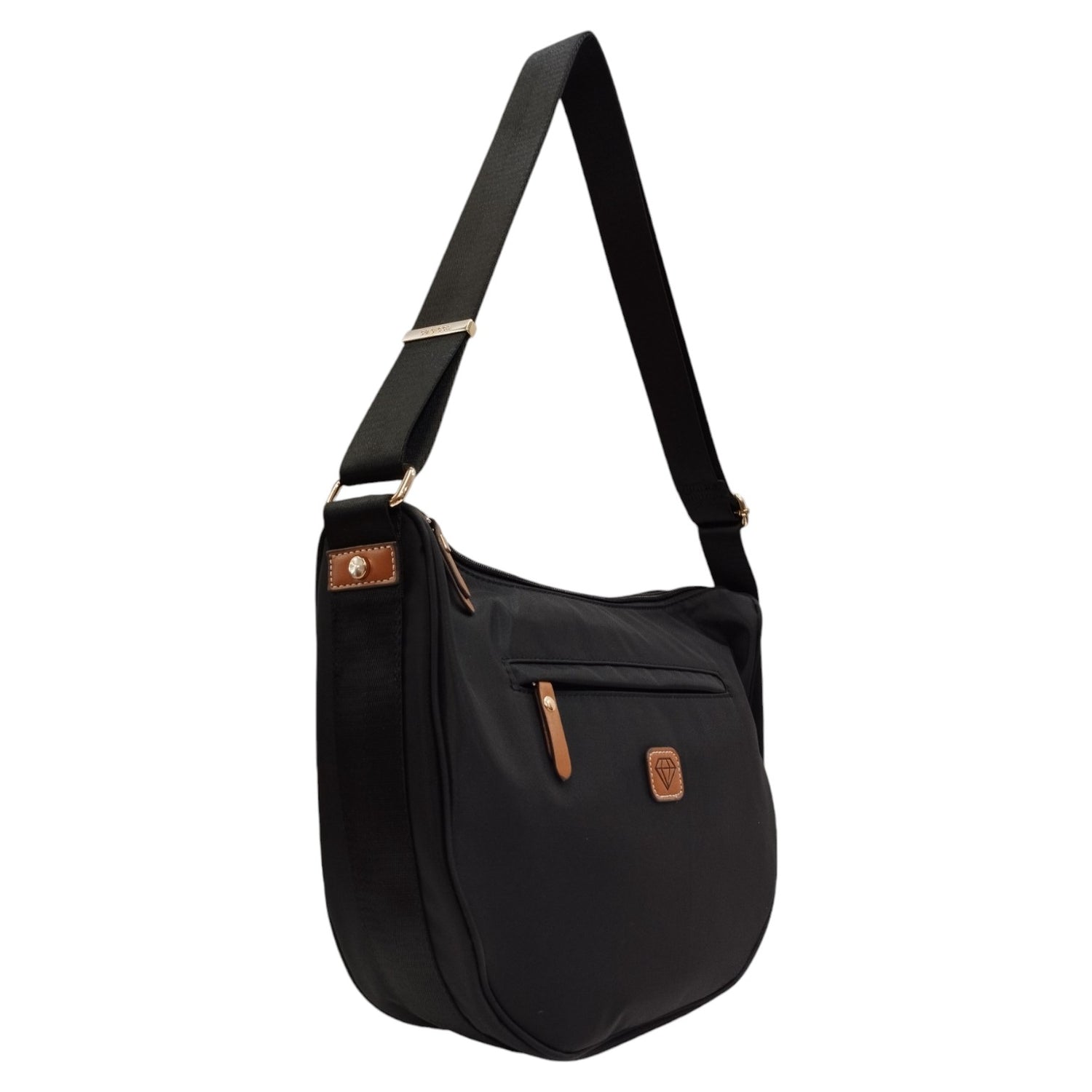 Caleidos Borsa a Tracolla Sacca Donna in Tessuto Nera con Tasca Frontale