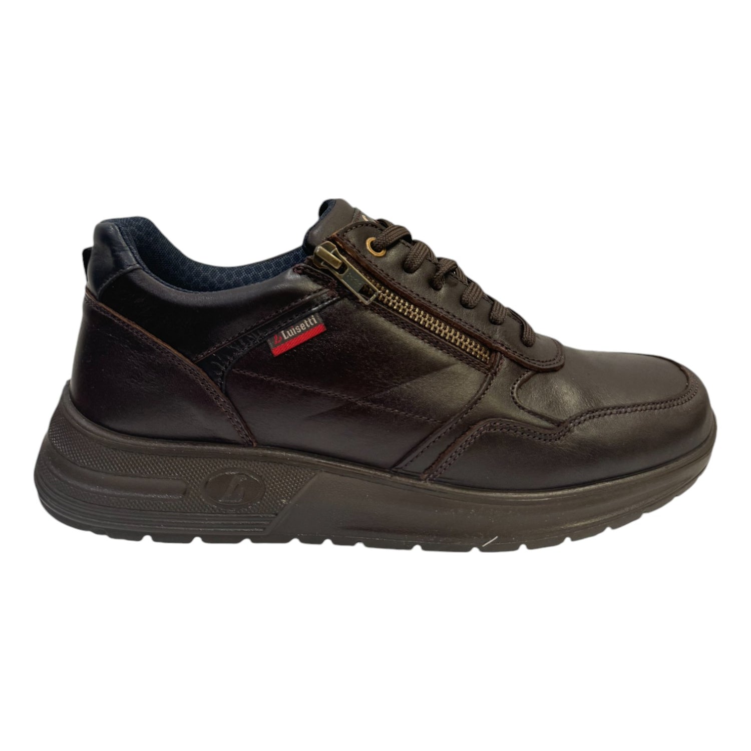 Luisetti Sneakers Uomo in Pelle Marrone Scuro con Lacci e Cerniera