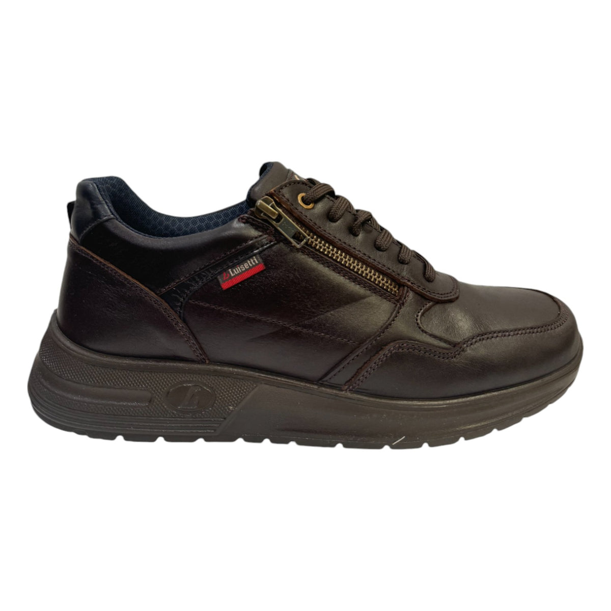 Luisetti Sneakers Uomo in Pelle Marrone Scuro con Lacci e Cerniera