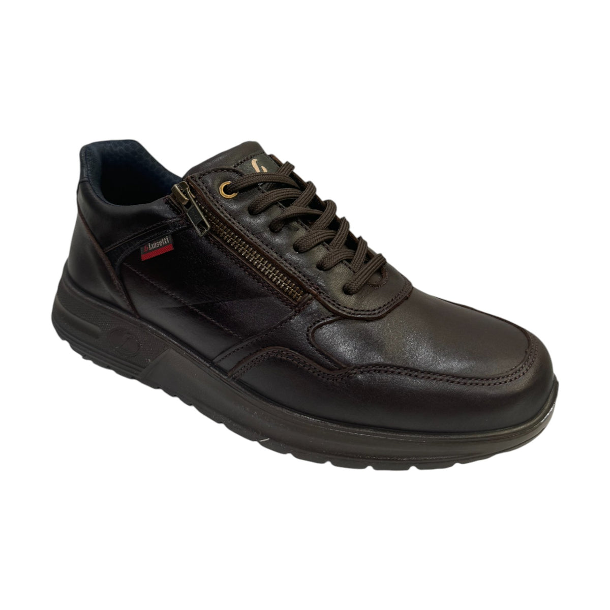 Luisetti Sneakers Uomo in Pelle Marrone Scuro con Lacci e Cerniera