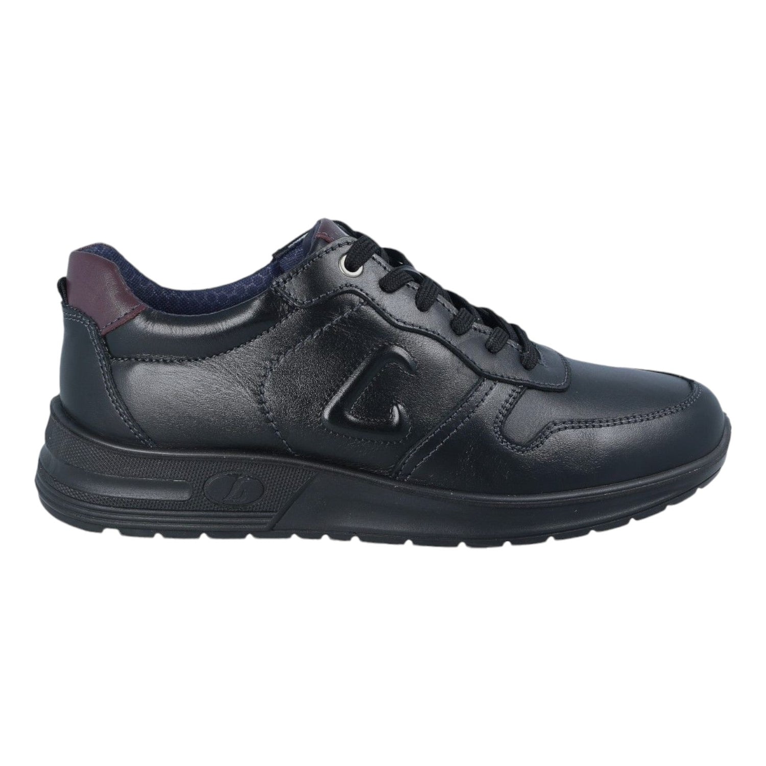Luisetti Sneakers Uomo in Pelle Nera con Tallone Bordeaux