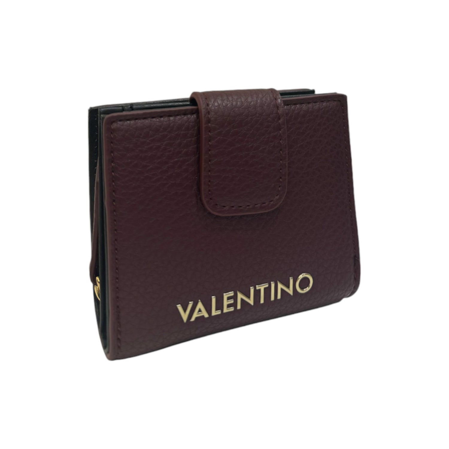 Valentino Portafoglio Piccolo Donna in Pelle Sintetica Bordeaux Chiusura con Bottone e Cerniera