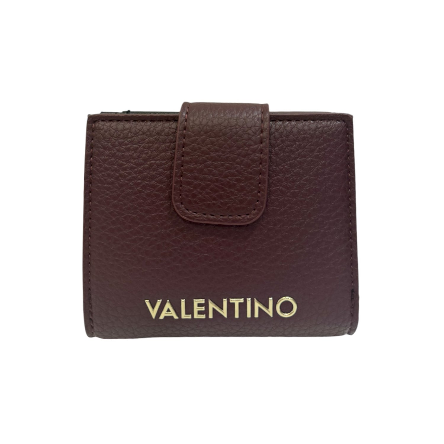 Valentino Portafoglio Piccolo Donna in Pelle Sintetica Bordeaux Chiusura con Bottone e Cerniera