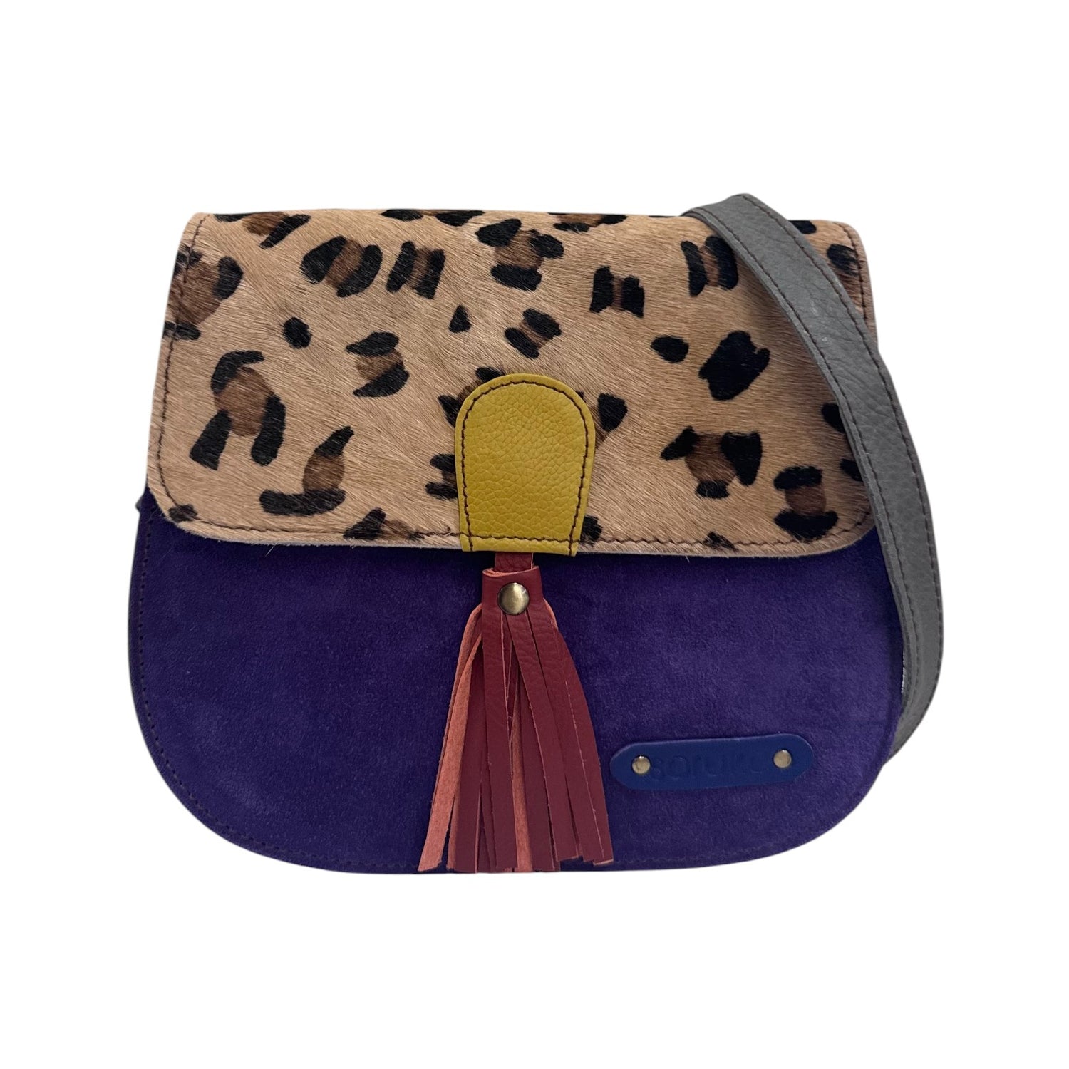 Soruka Tracolla Donna Lena in Camoscio e Pelle Multicolor con Stampa Maculata e Nappa