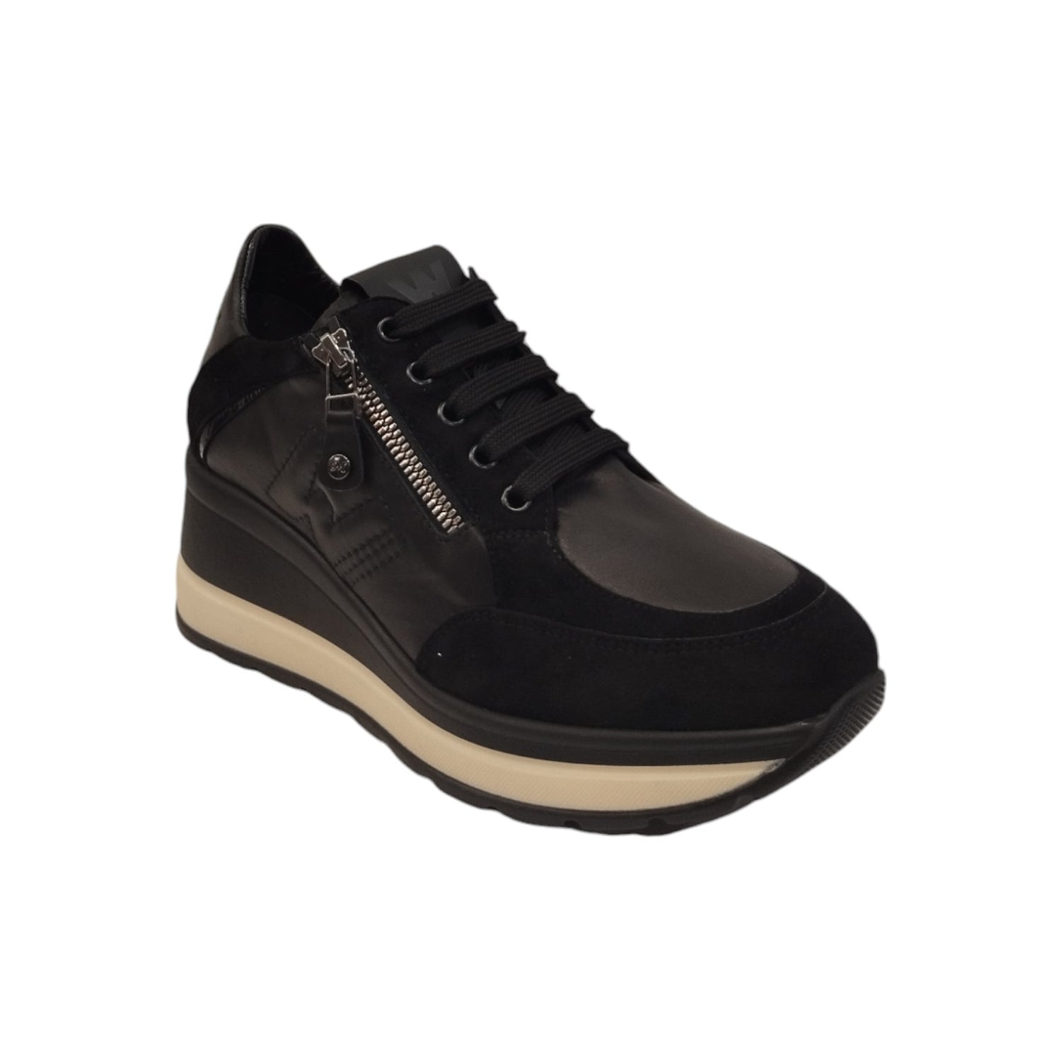 Melluso Sneakers Donna in Camoscio e Pelle Nera con Lacci e Cerniera 42/43