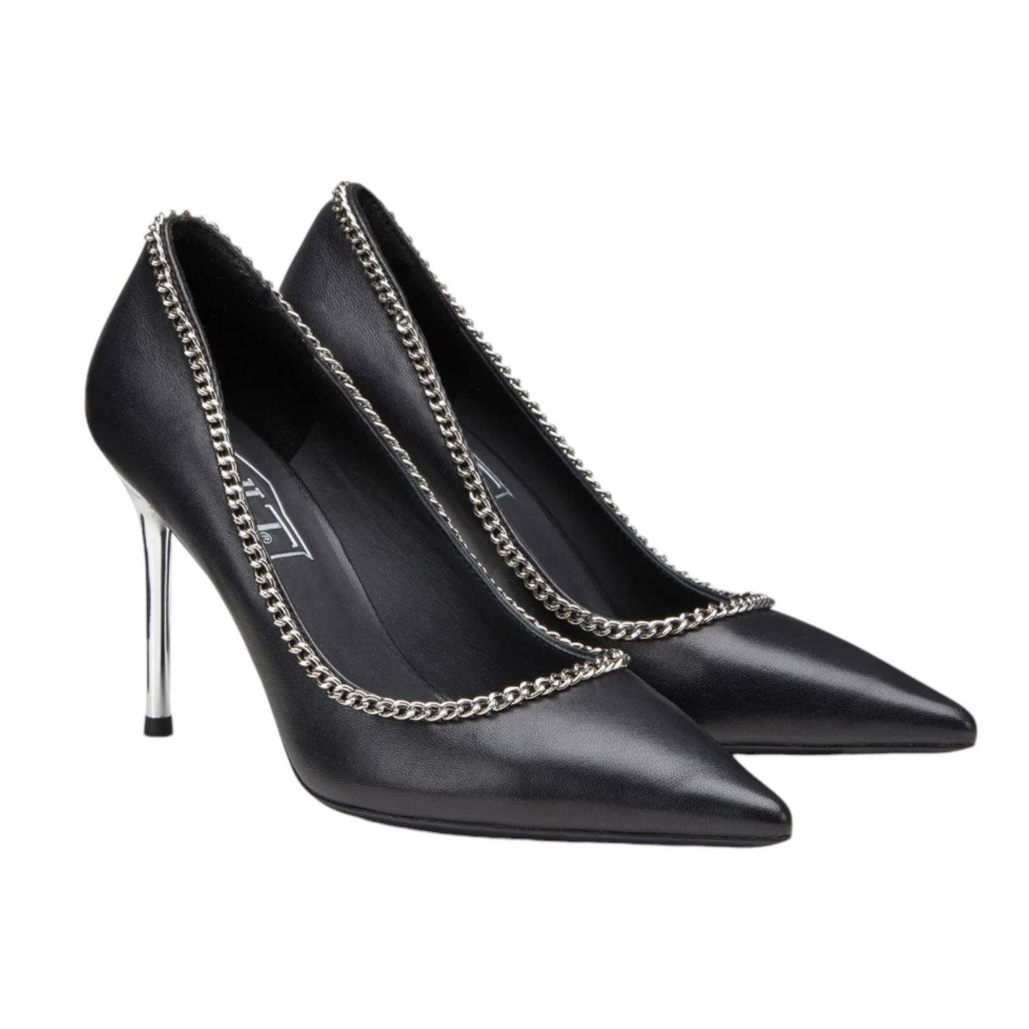 Cult Décolleté Nero in Pelle con Catenella t.9