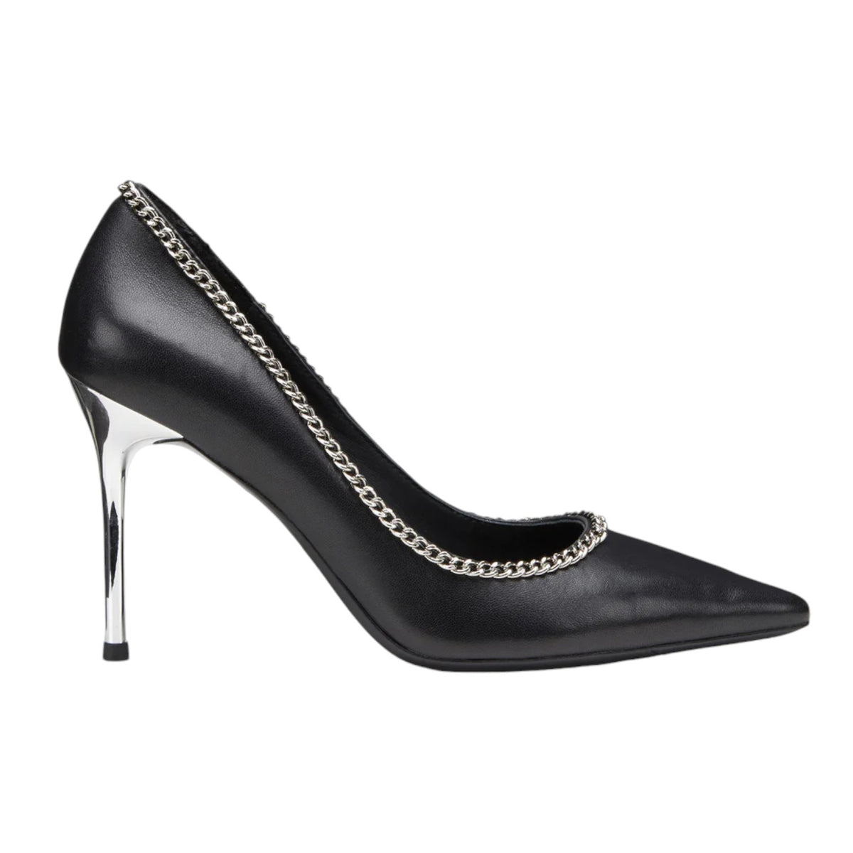 Cult Décolleté Nero in Pelle con Catenella t.9