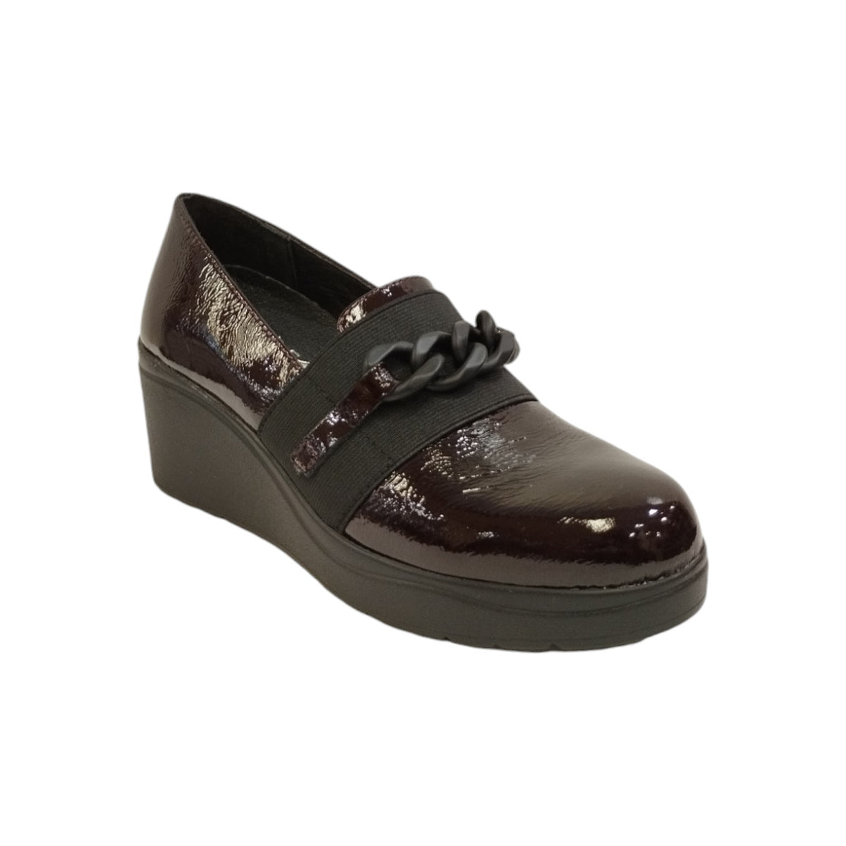 Melluso Mocassino Donna in Vernice Bordeaux con Zeppa e Catena