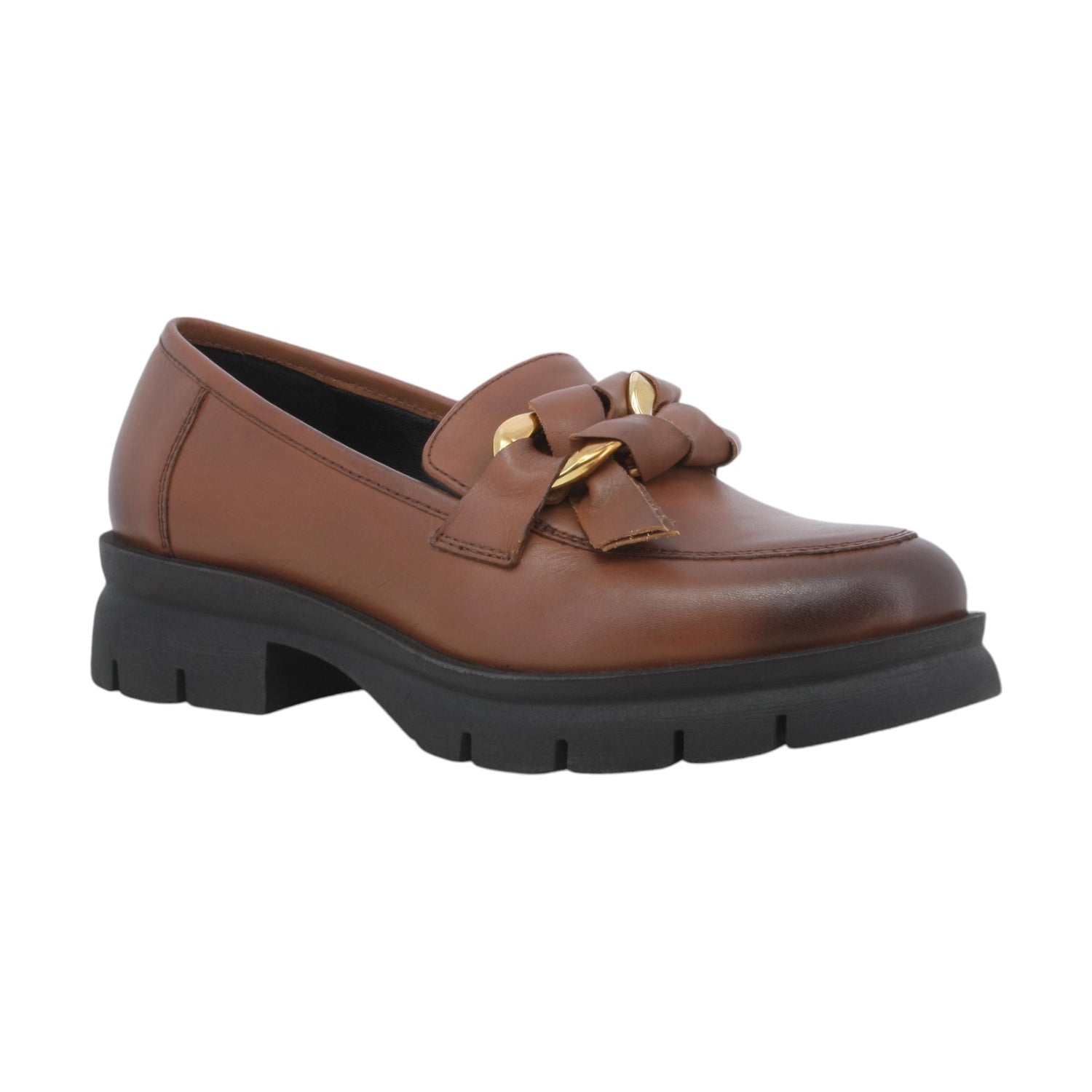 Melluso Mocassino Donna in Pelle Cuoio con Accessorio Catena Fiocco