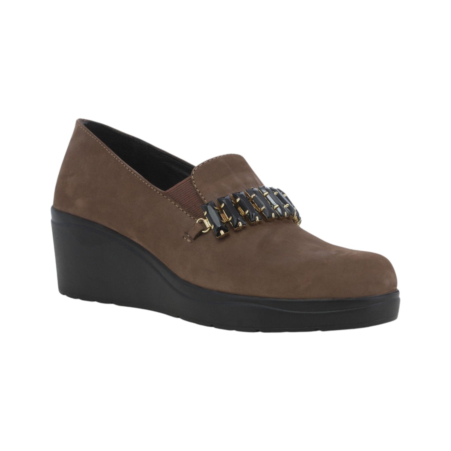 Melluso Mocassino Donna in Camoscio Marrone con Zeppa e Accessorio Gioiello