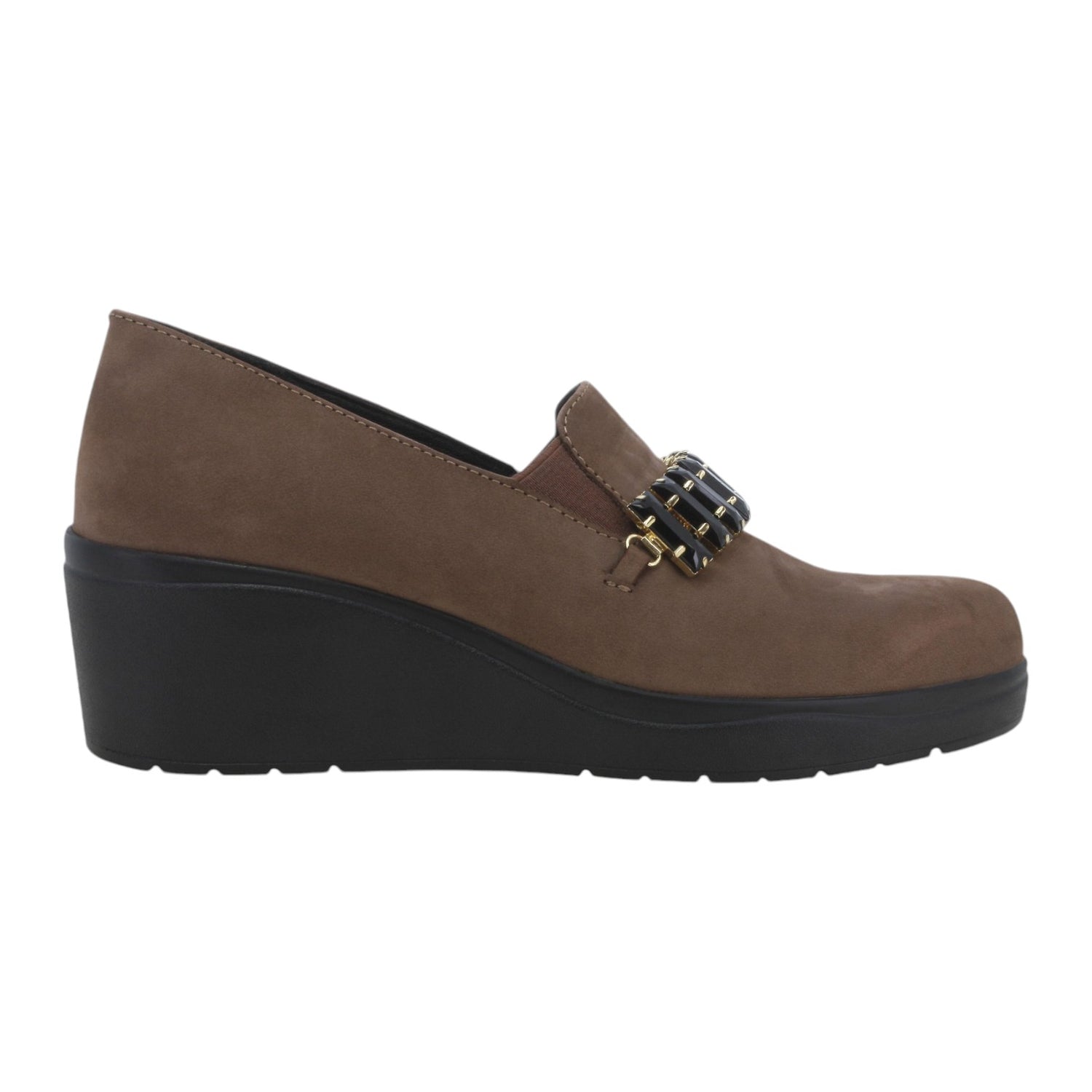 Melluso Mocassino Donna in Camoscio Marrone con Zeppa e Accessorio Gioiello