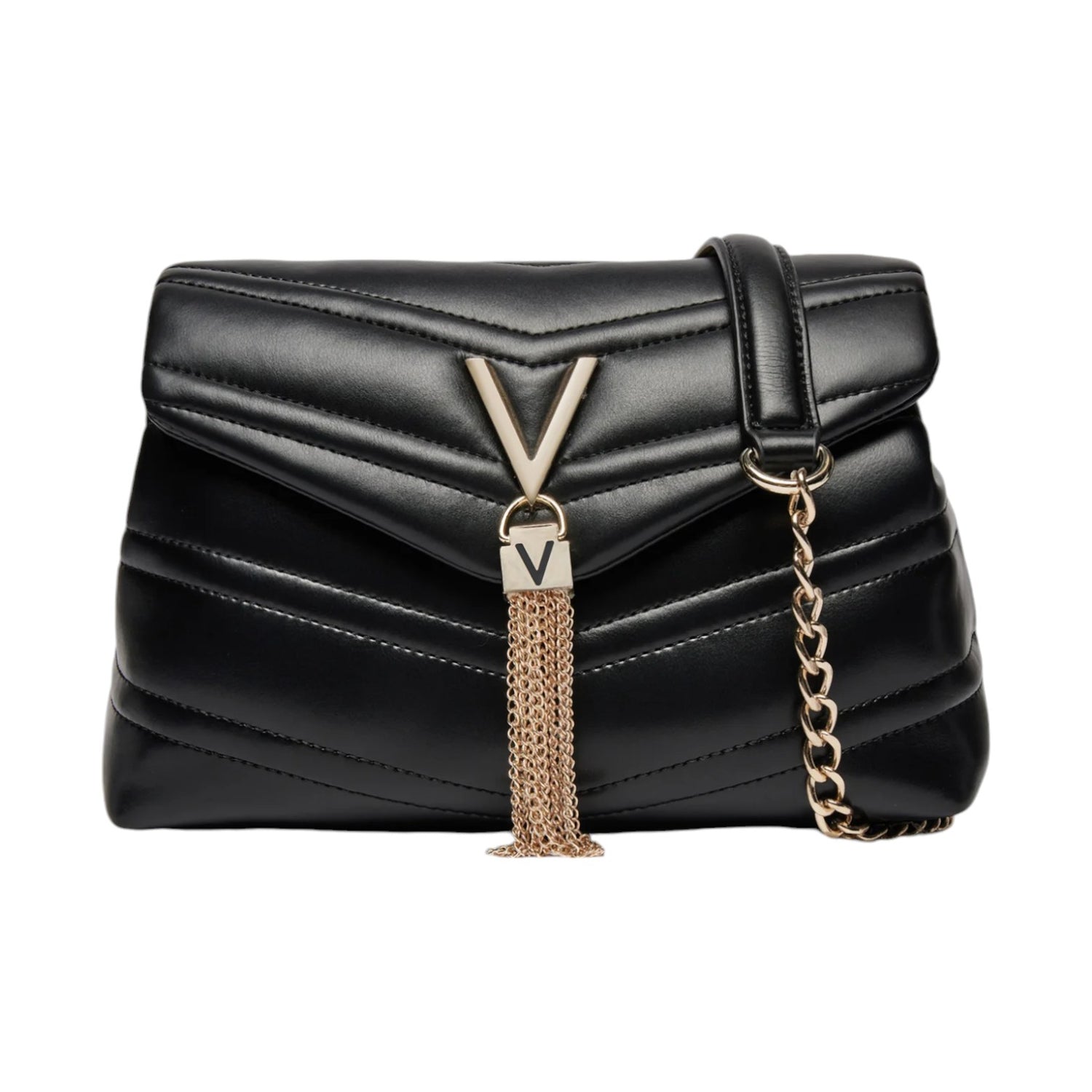 Mario Valentino Borsa a Tracolla Donna Effetto Trapuntato in Colore Nero e Metalleria Oro