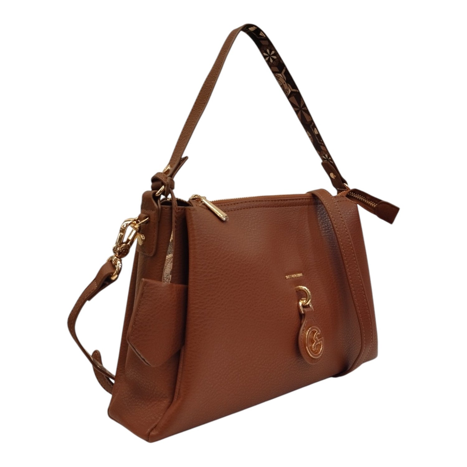Gattinoni Roma Borsa a Spalla Desise Donna in Ecopelle Colore Cuoio con Tre Scomparti e Tracolla