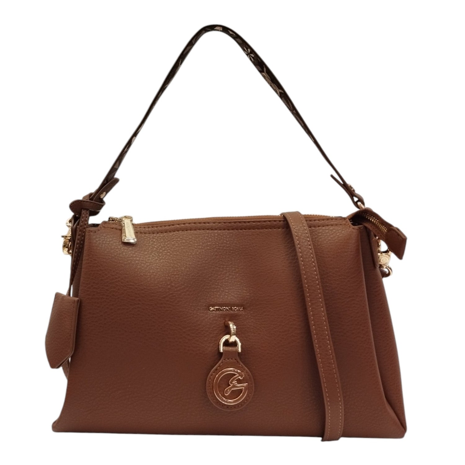 Gattinoni Roma Borsa a Spalla Desise Donna in Ecopelle Colore Cuoio con Tre Scomparti e Tracolla