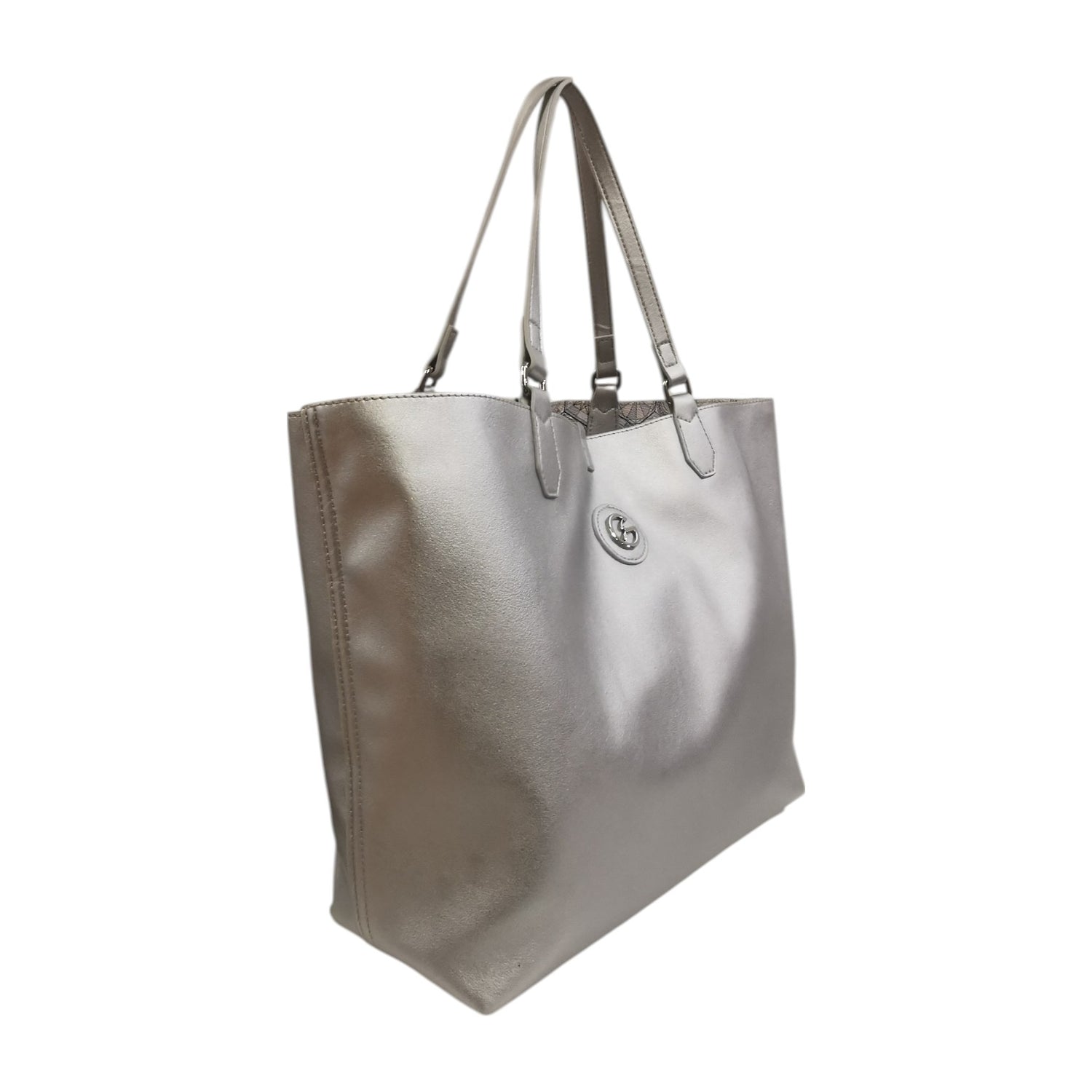Gattinoni Roma Shopping Bag L Donna Reversibile Linea Teodosia in Colore Argento con Pochette Interna e con Tracolla