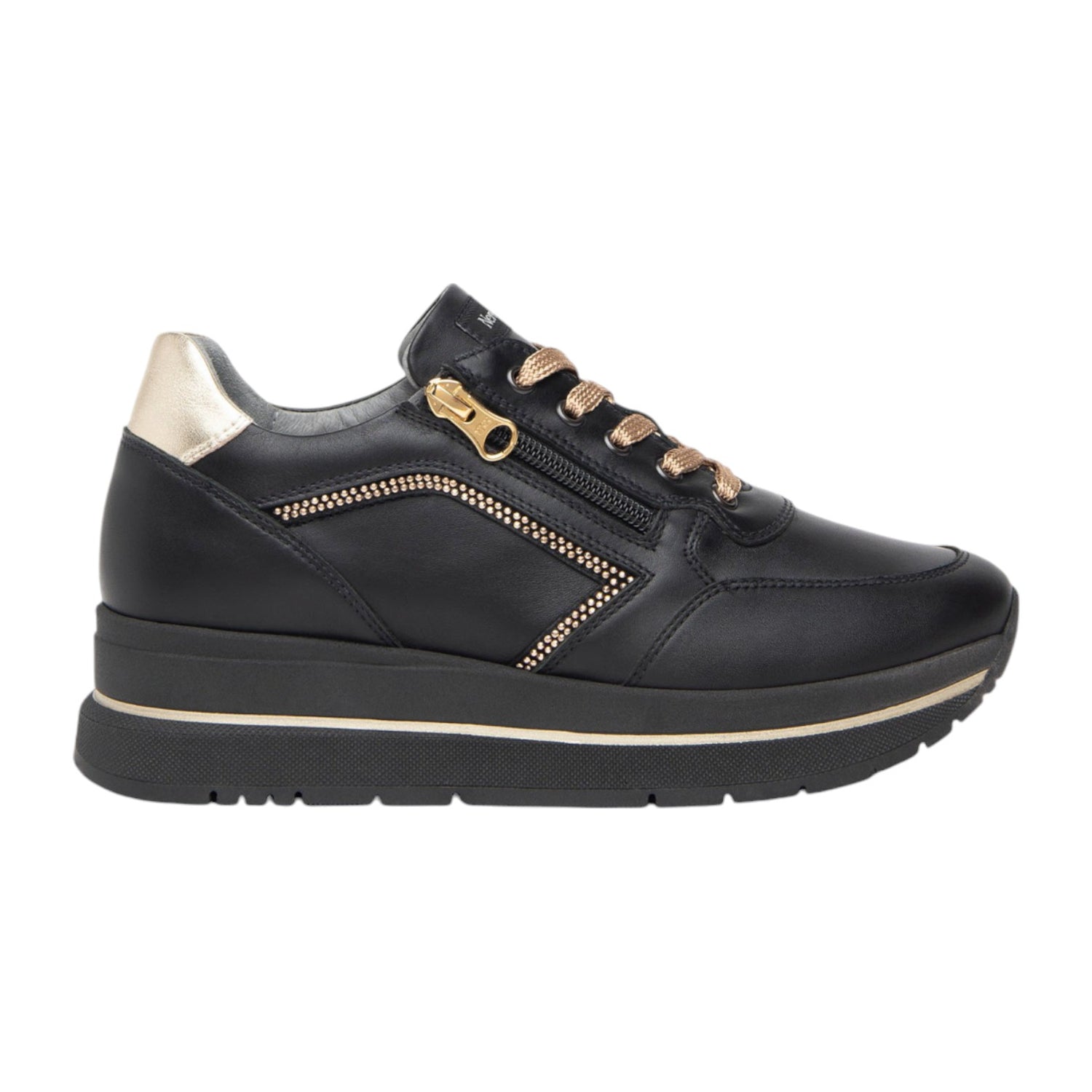 Nero Giardini Sneakers Nera con Dettaglio Platino da Donna