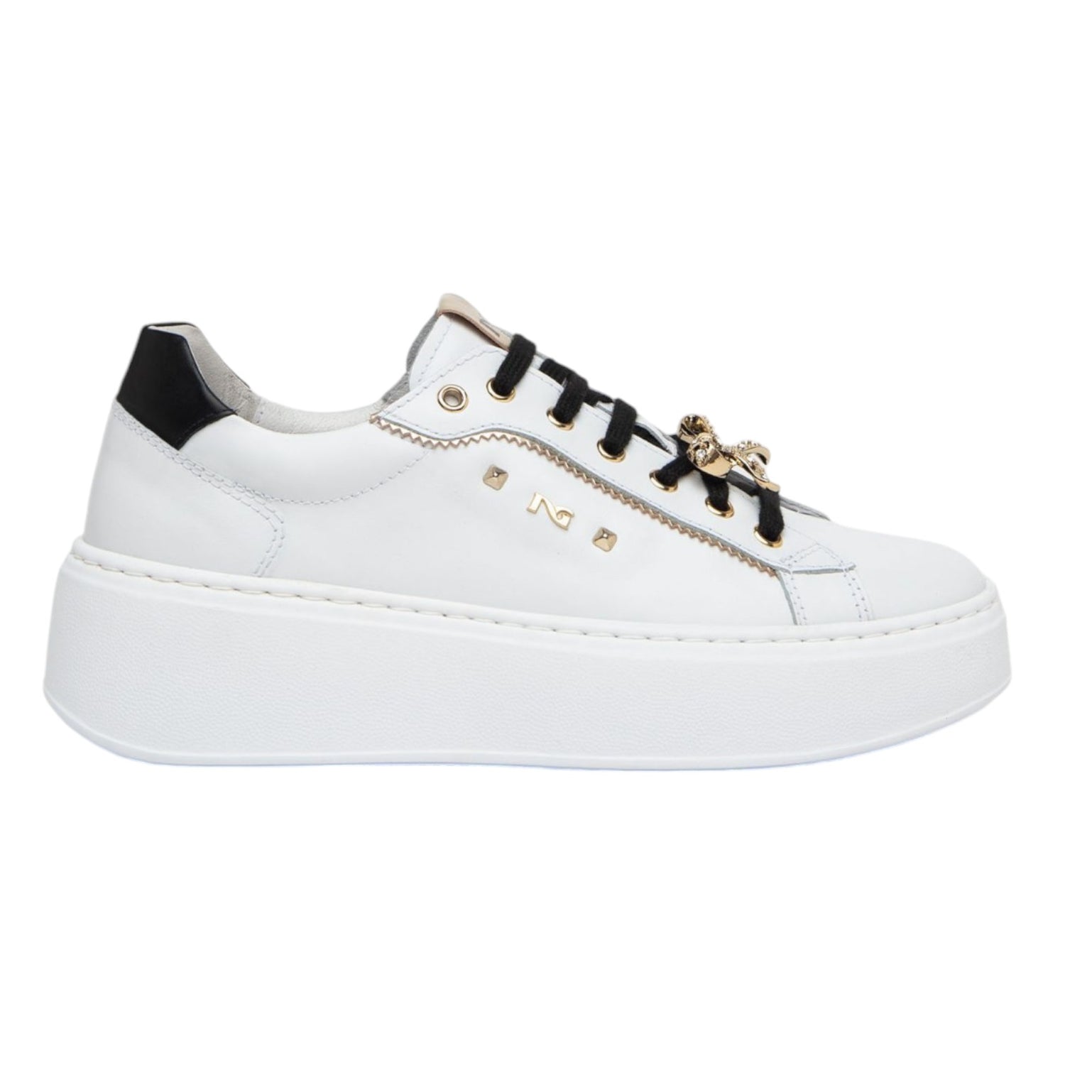 Nero Giardini Sneakers Platform Bianca in Pelle con Accessori da Donna