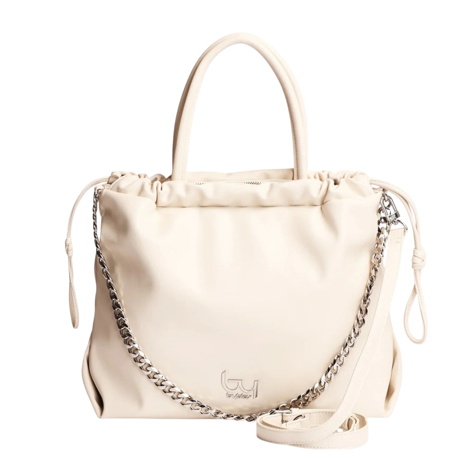 By Byblos Borsa a Mano in Ecopelle Avorio con Catena Argento e Tracolla