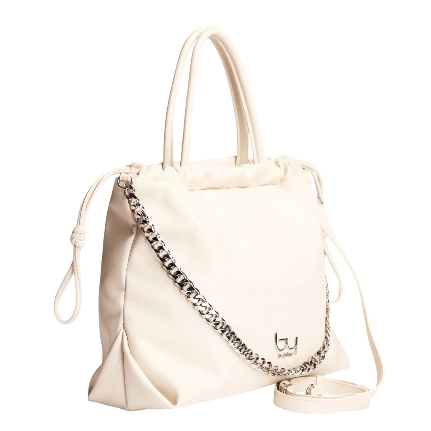 By Byblos Borsa a Mano in Ecopelle Avorio con Catena Argento e Tracolla