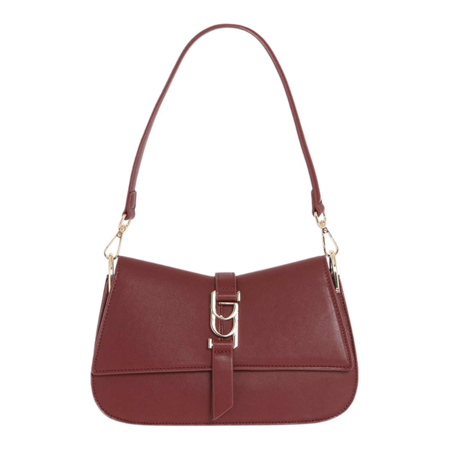By Byblos Borsa a Spalla Donna in Ecopelle Rosso Scuro con Tracolla e Logo Dorato