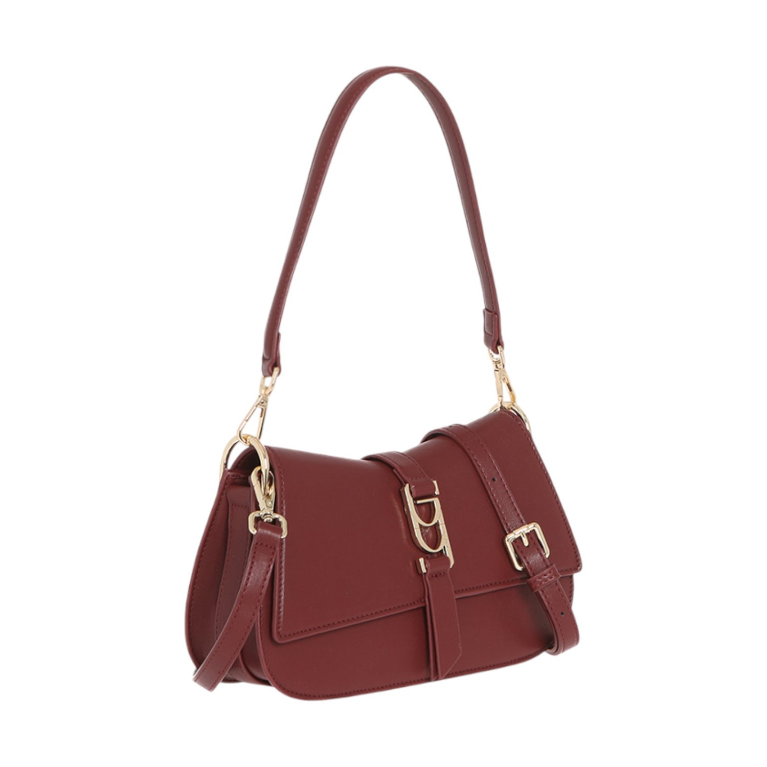 By Byblos Borsa a Spalla Donna in Ecopelle Rosso Scuro con Tracolla e Logo Dorato