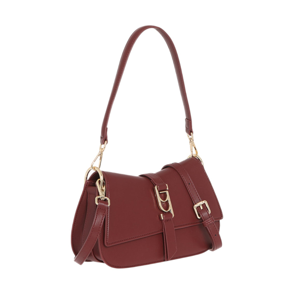 By Byblos Borsa a Spalla Donna in Ecopelle Rosso Scuro con Tracolla e Logo Dorato