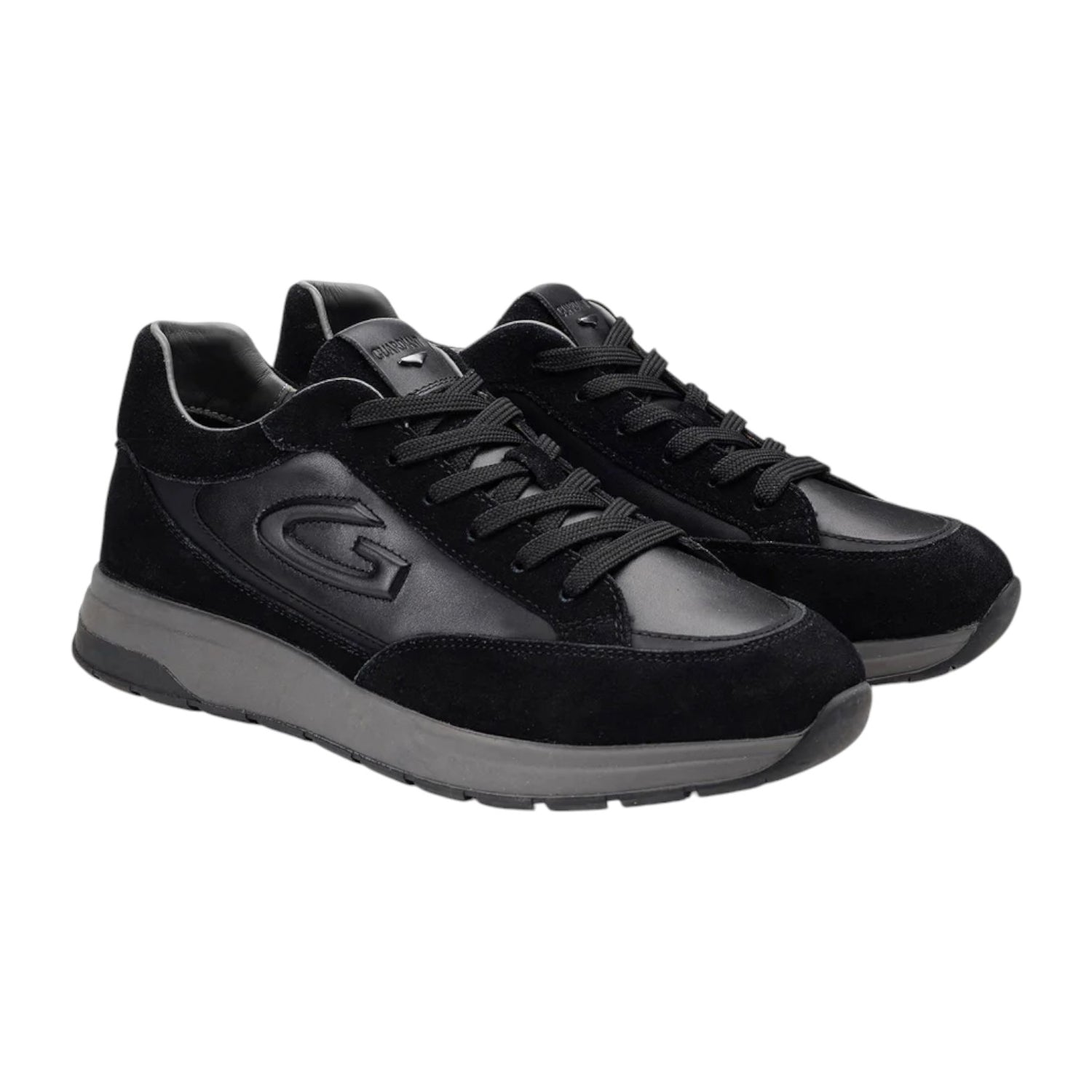 Alberto Guardiani Sneakers Uomo in Pelle e Camoscio Nera con Fondo Grigio
