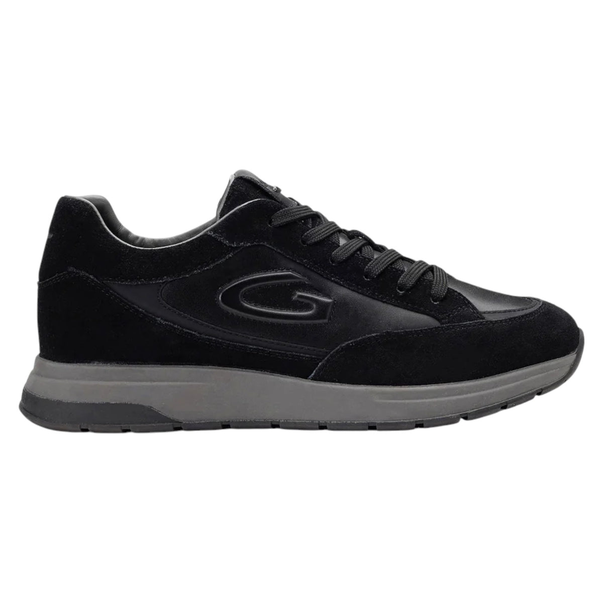 Alberto Guardiani Sneakers Uomo in Pelle e Camoscio Nera con Fondo Grigio