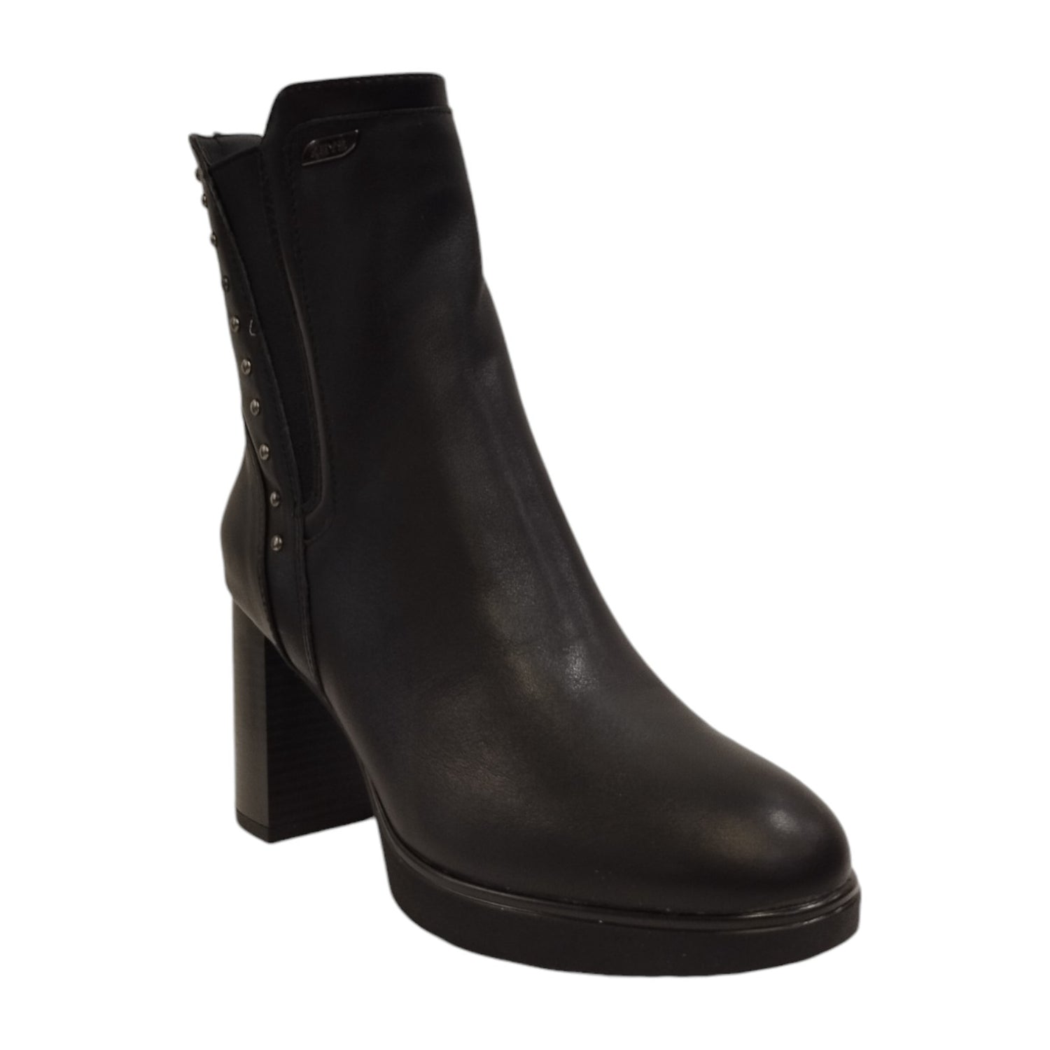 Keys Tronchetto Donna in Pelle Nera con Mini Borchiette e Tacco Largo 80mm