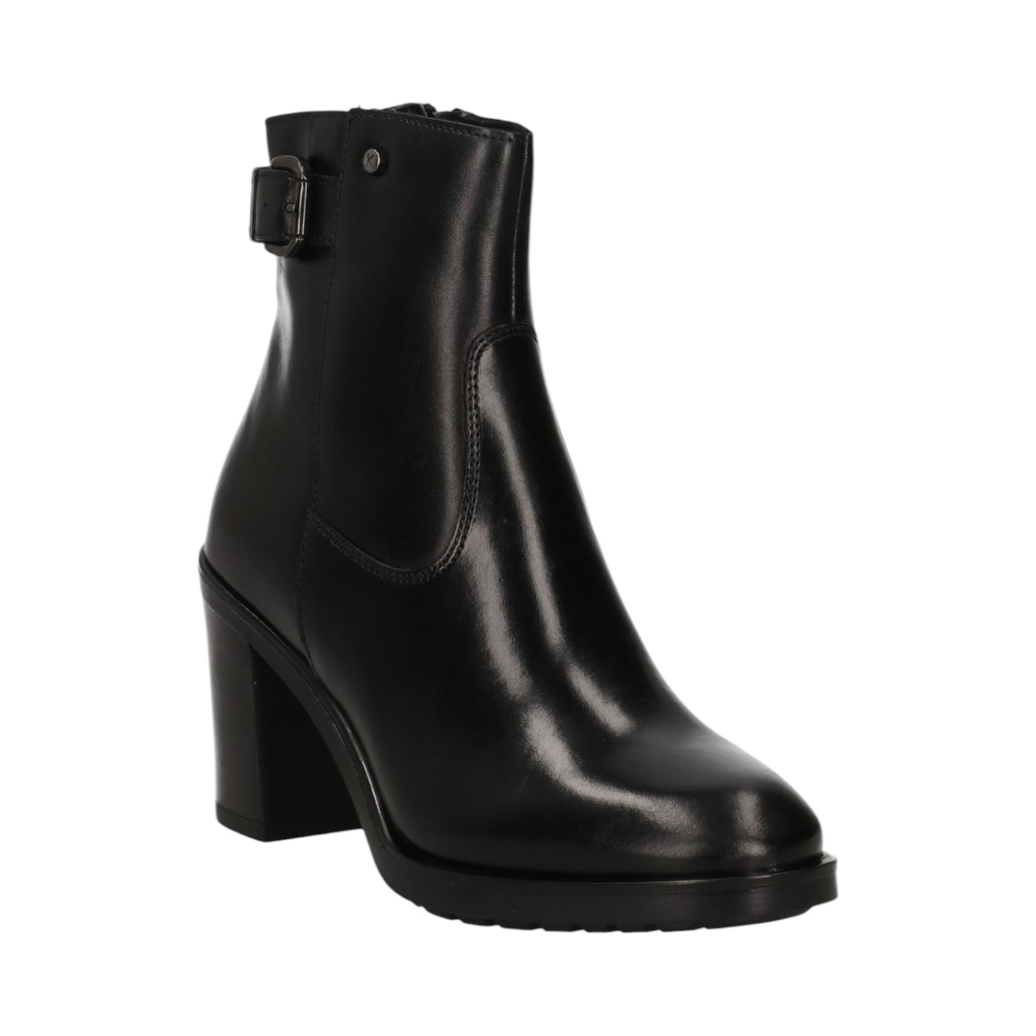 Keys Tronchetto Donna in Pelle Nera con Fibbia Laterale e Tacco Largo 80mm