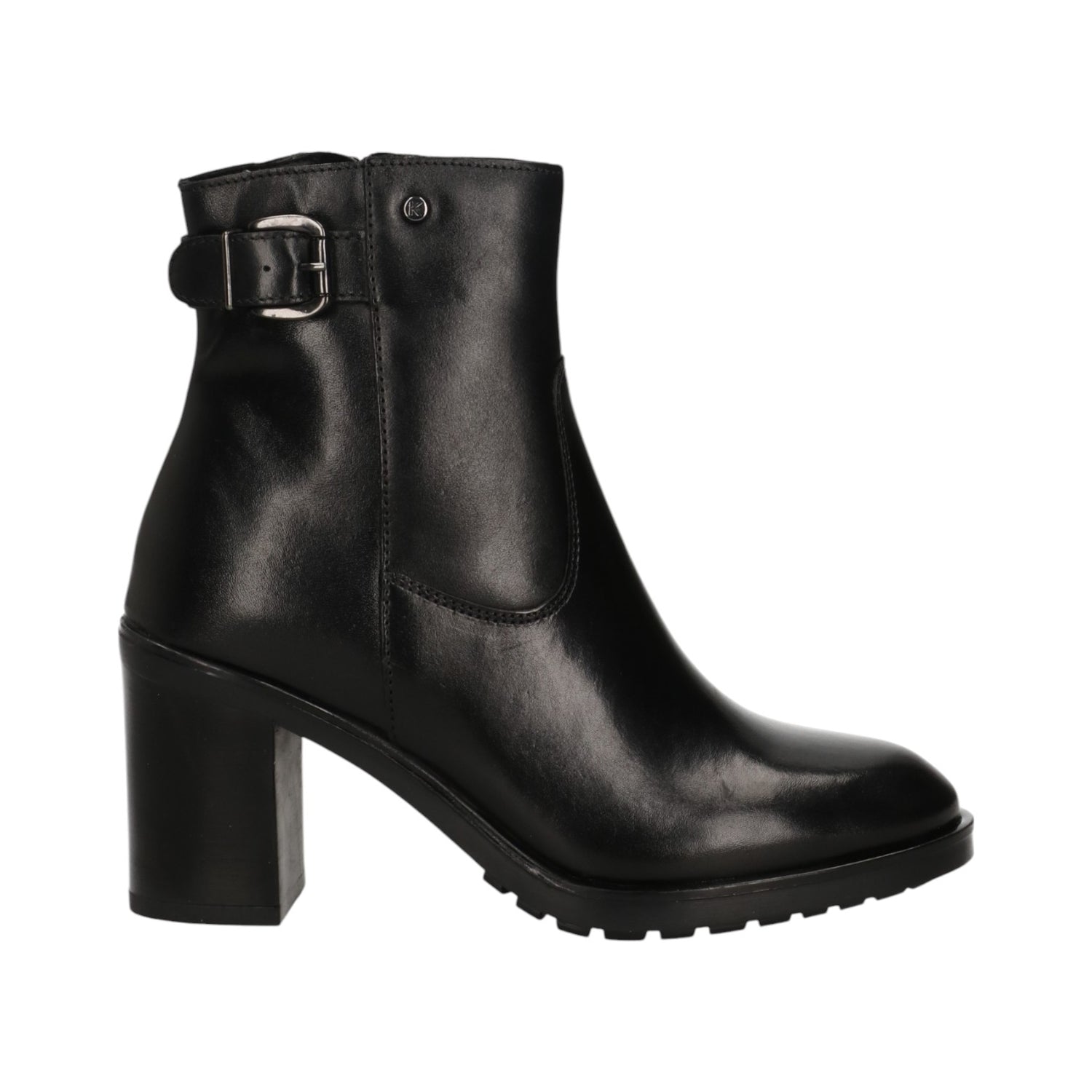 Keys Tronchetto Donna in Pelle Nera con Fibbia Laterale e Tacco Largo 80mm