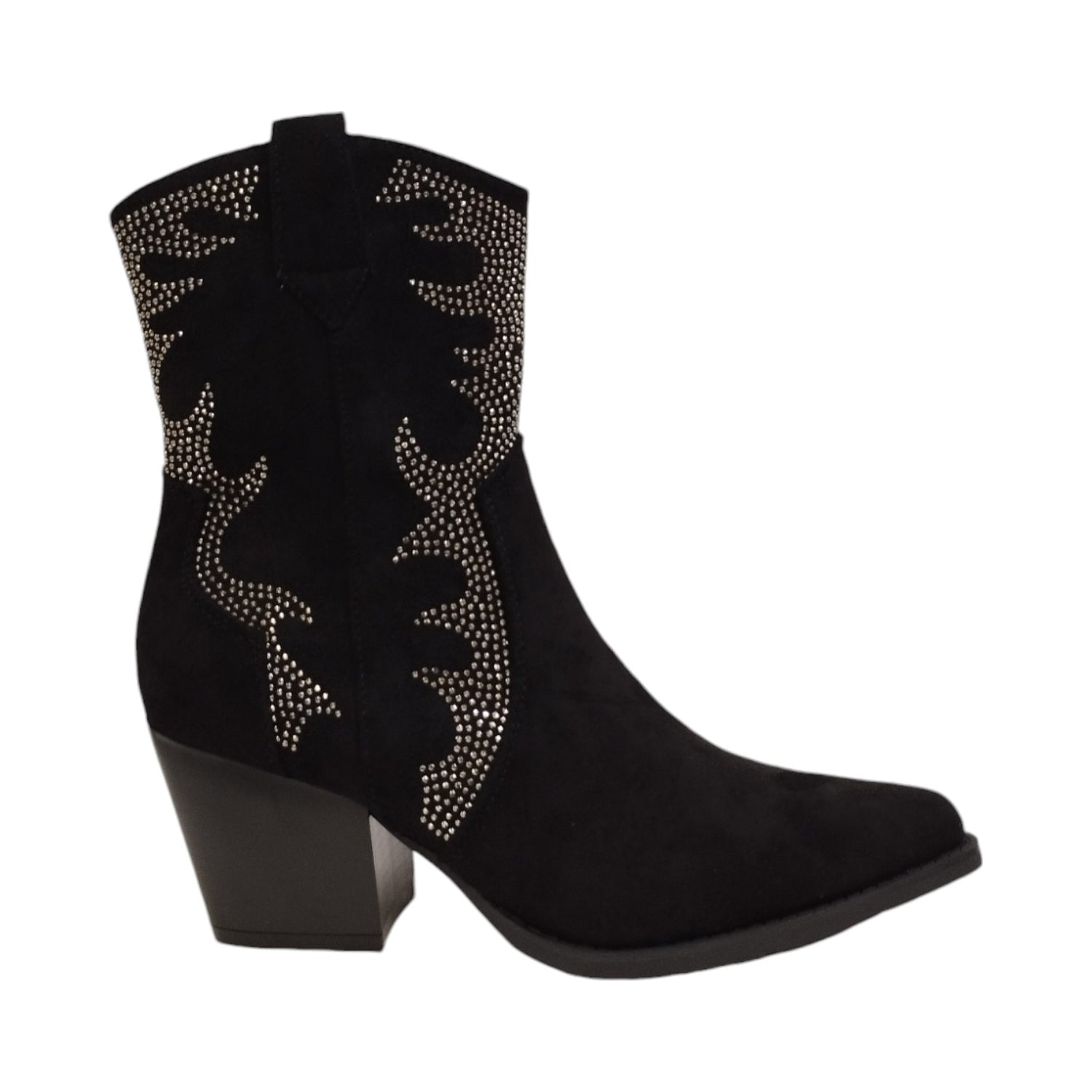 Cayetano Giménez Camperos Donna in Camoscio Nero con Strass e Tacco Largo di 6,5cm