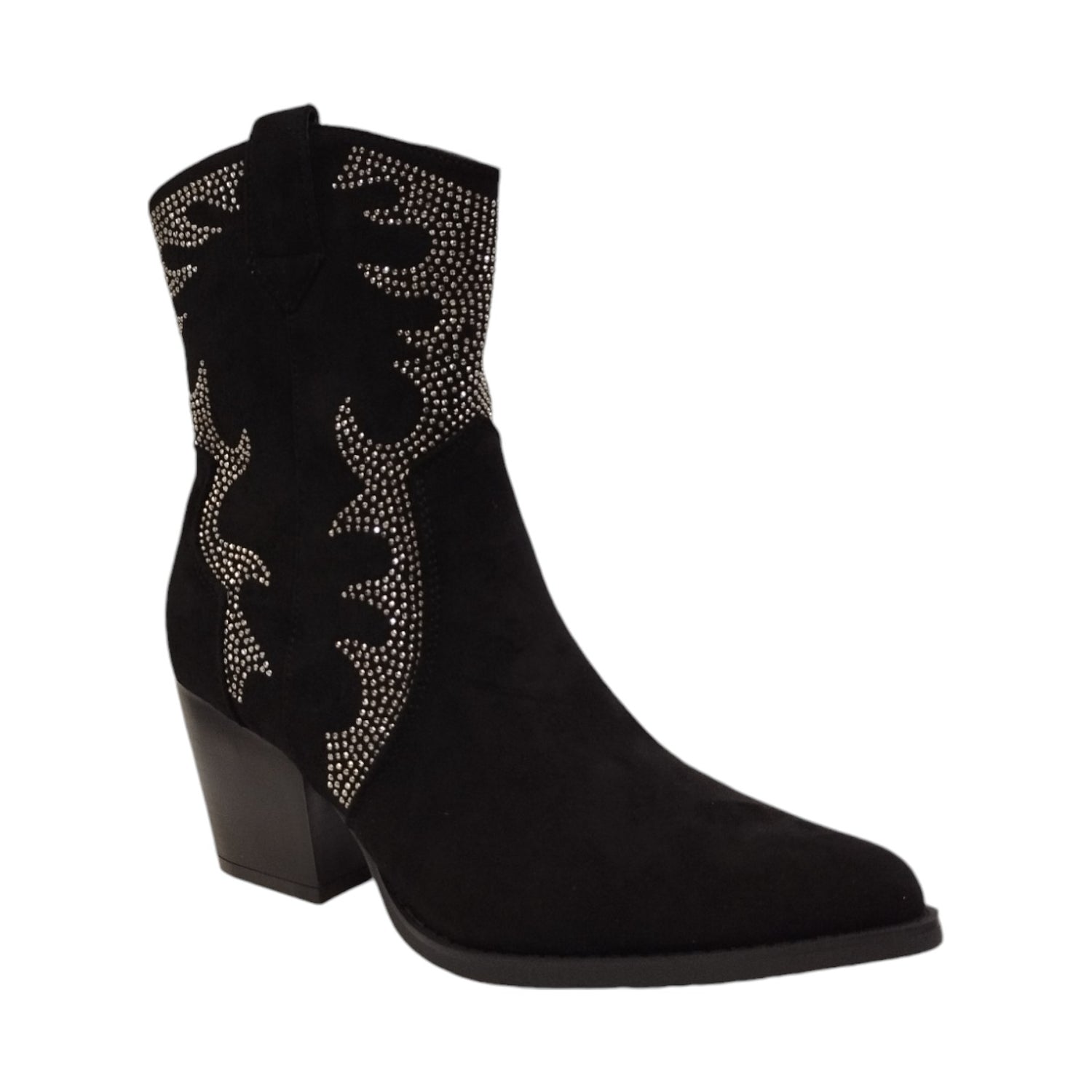 Cayetano Giménez Camperos Donna in Camoscio Nero con Strass e Tacco Largo di 6,5cm