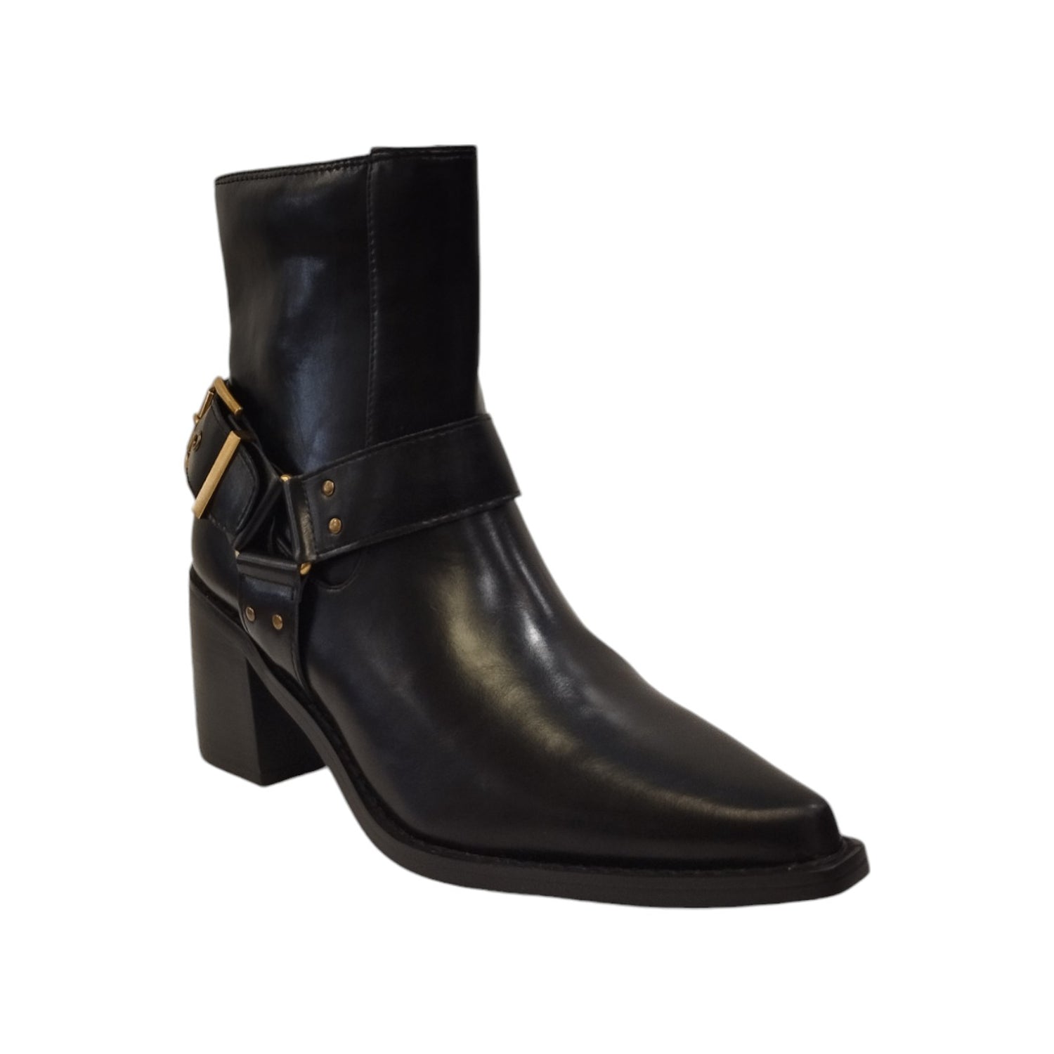 Cayetano Giméne Camperos Donna in Ecopelle Nera con Fibbia Dorata con Tacco Largo di 6,5cm