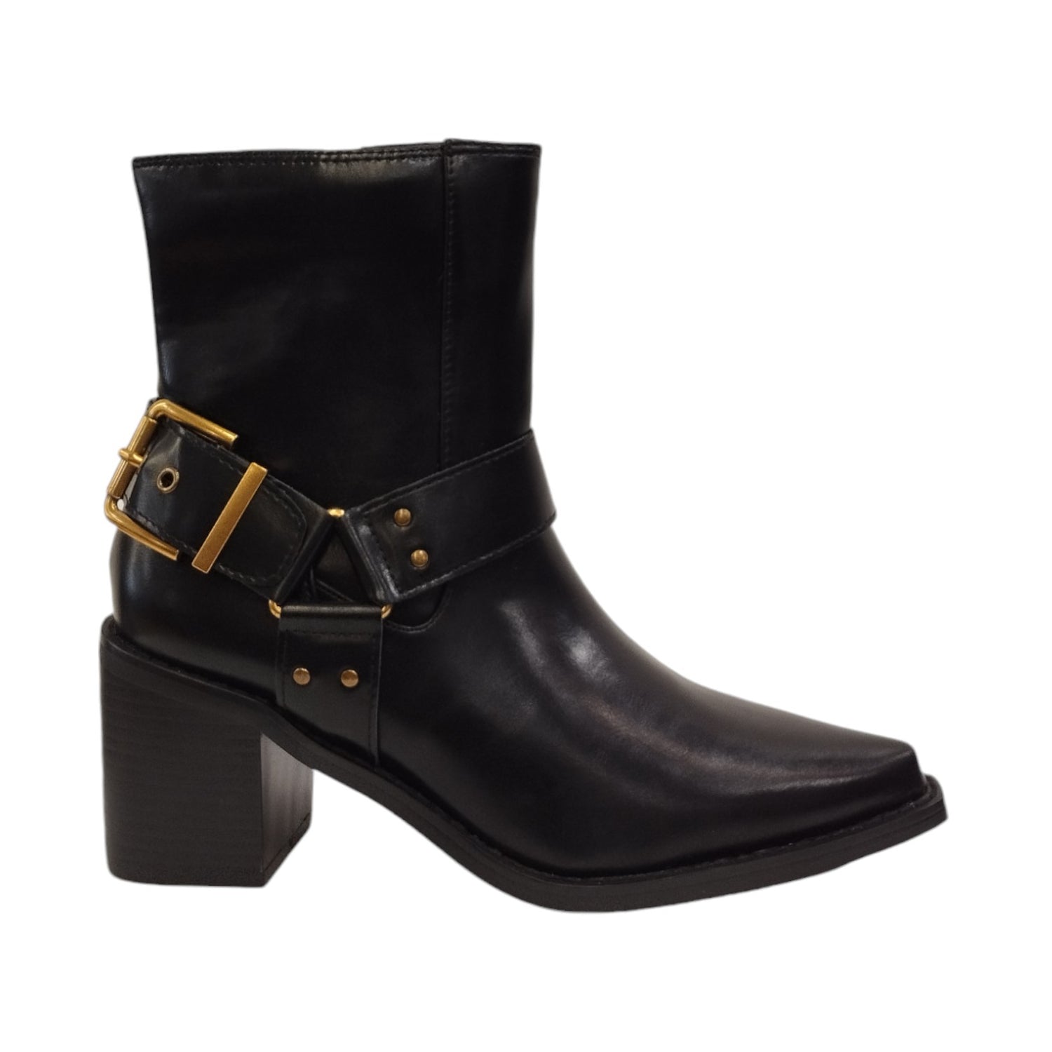 Cayetano Giméne Camperos Donna in Ecopelle Nera con Fibbia Dorata con Tacco Largo di 6,5cm