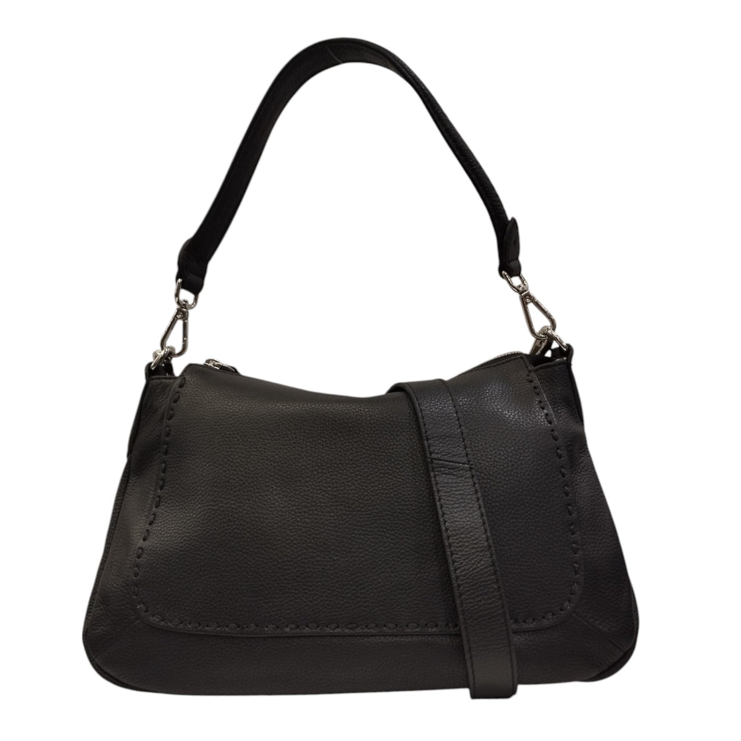 Gianni Conti Borsa Piccola a Spalla Linea Bali Donna in Pelle Nera con Tracolla e Impunture