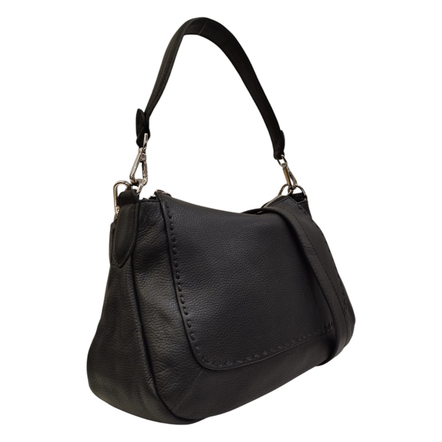 Gianni Conti Borsa Piccola a Spalla Linea Bali Donna in Pelle Nera con Tracolla e Impunture