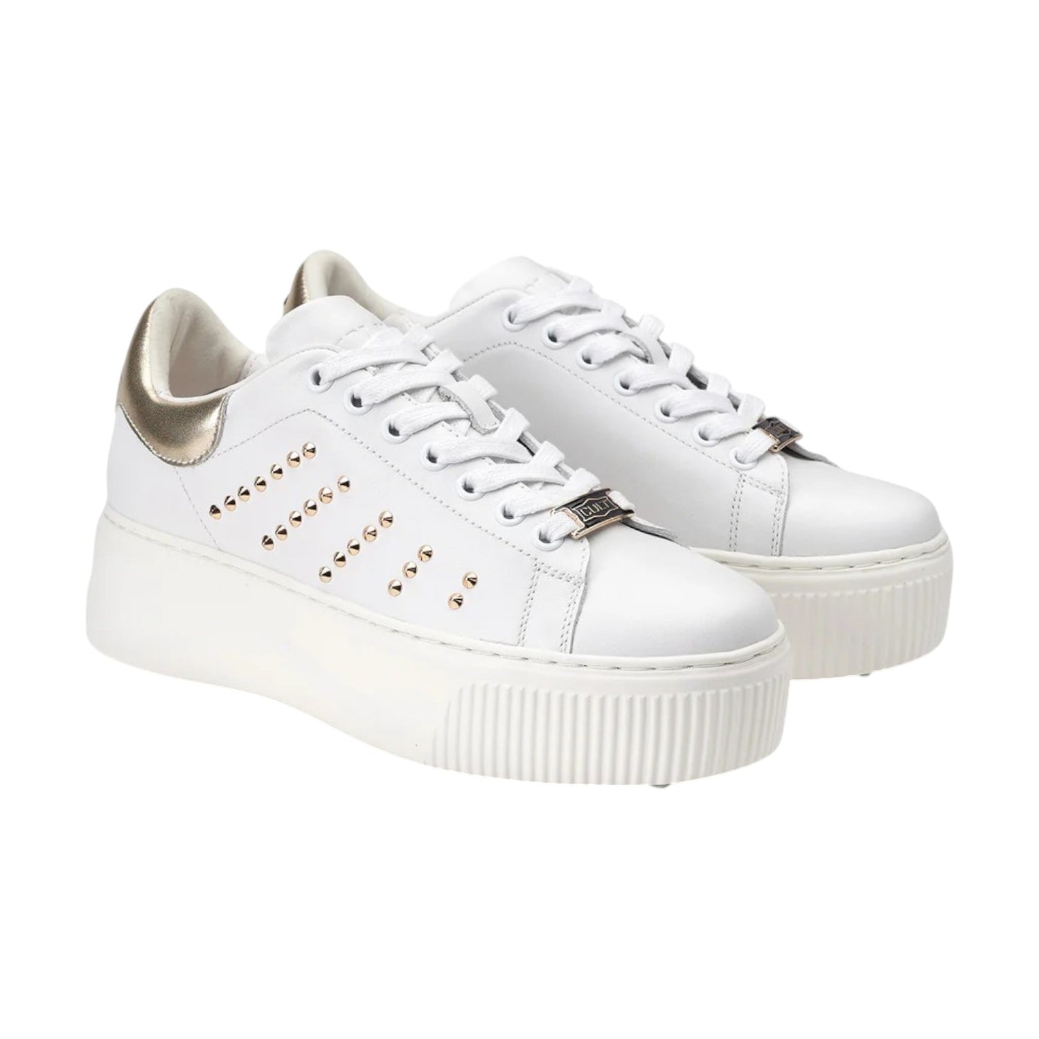 Cult Sneakers Platform Bianca con Borchie Laterali Dorate da Donna