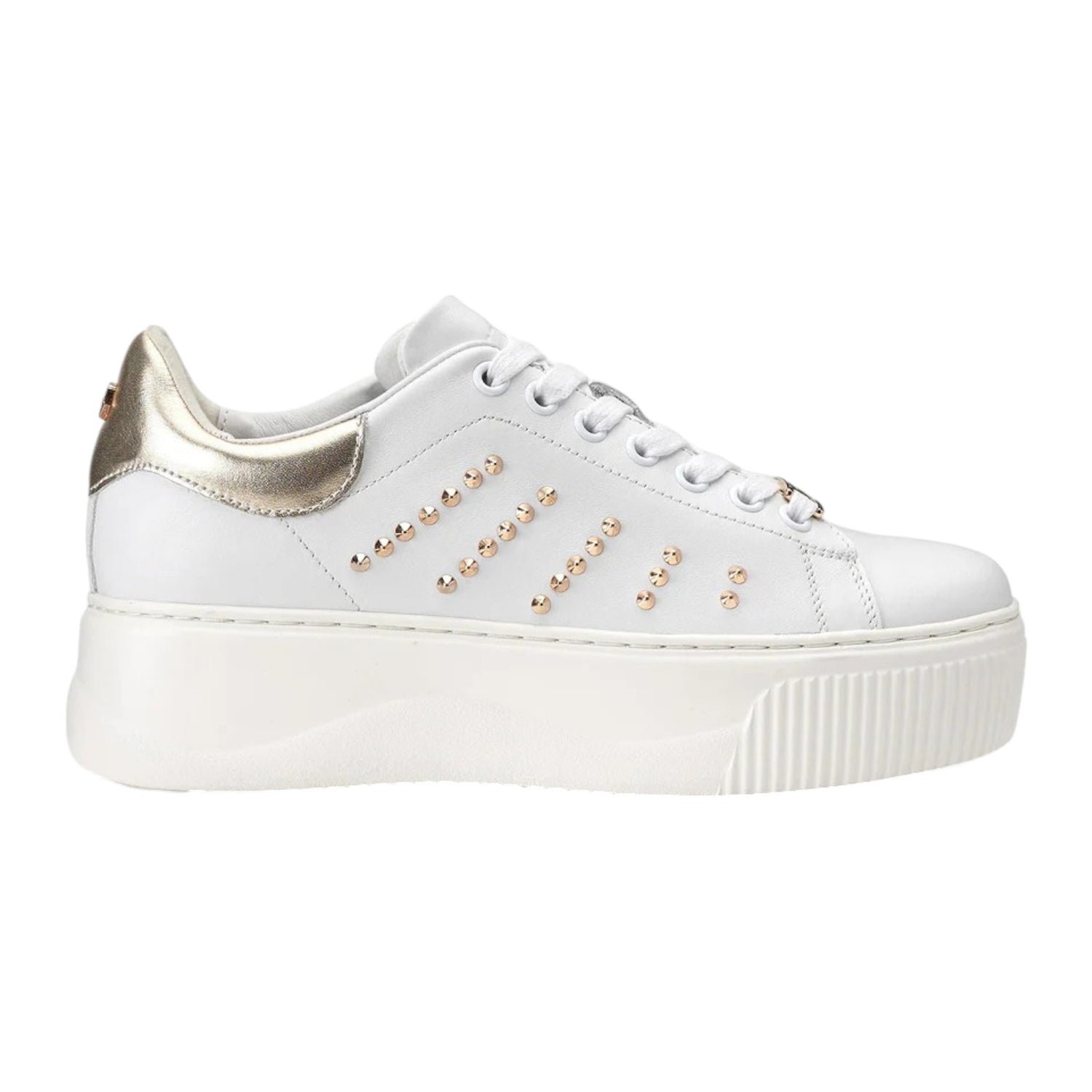 Cult Sneakers Platform Bianca con Borchie Laterali Dorate da Donna